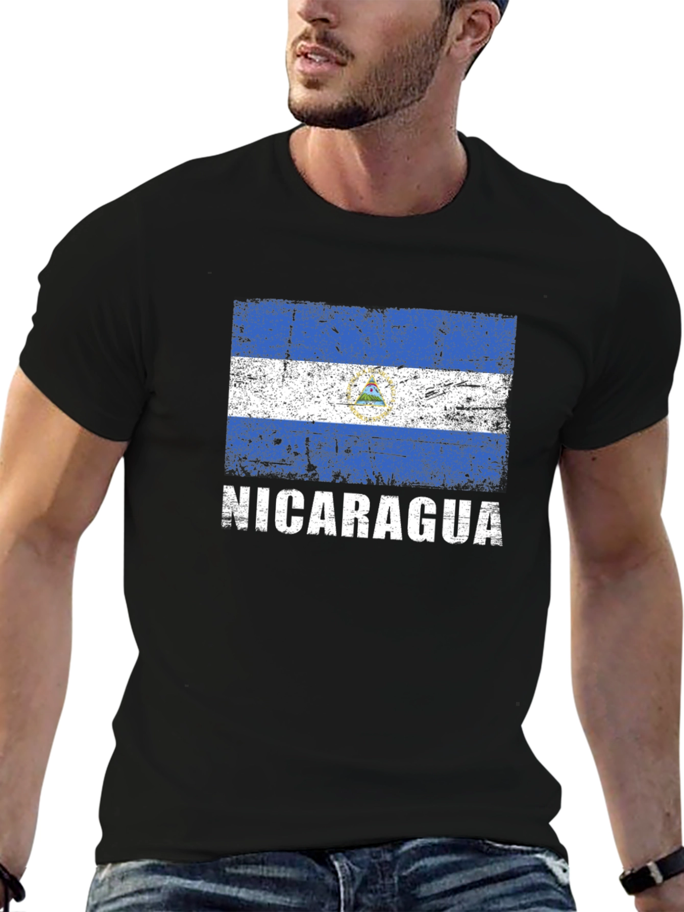 Nicaragua Flag Distressed Graphic T-Shirt