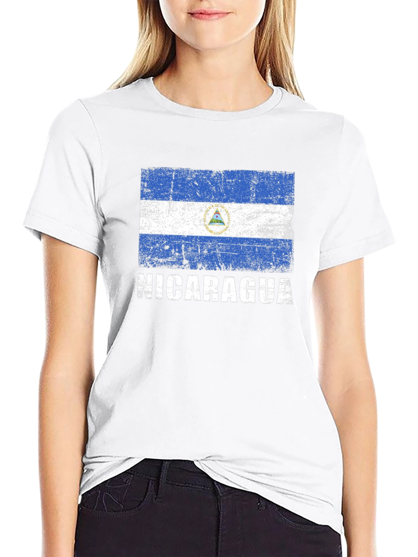 Nicaragua Flag Distressed Graphic T-Shirt