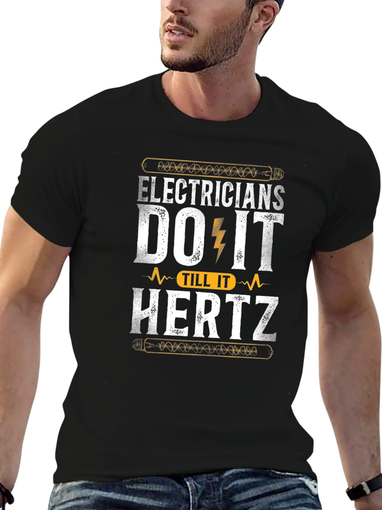 Electricians Do It Till It Hertz Black T-Shirt