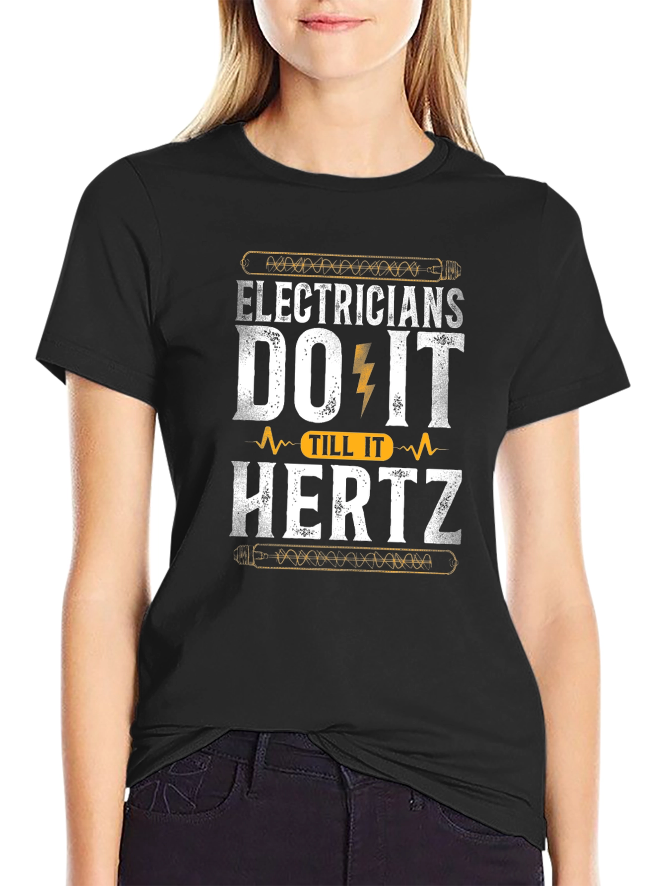 Electricians Do It Till It Hertz Black T-Shirt