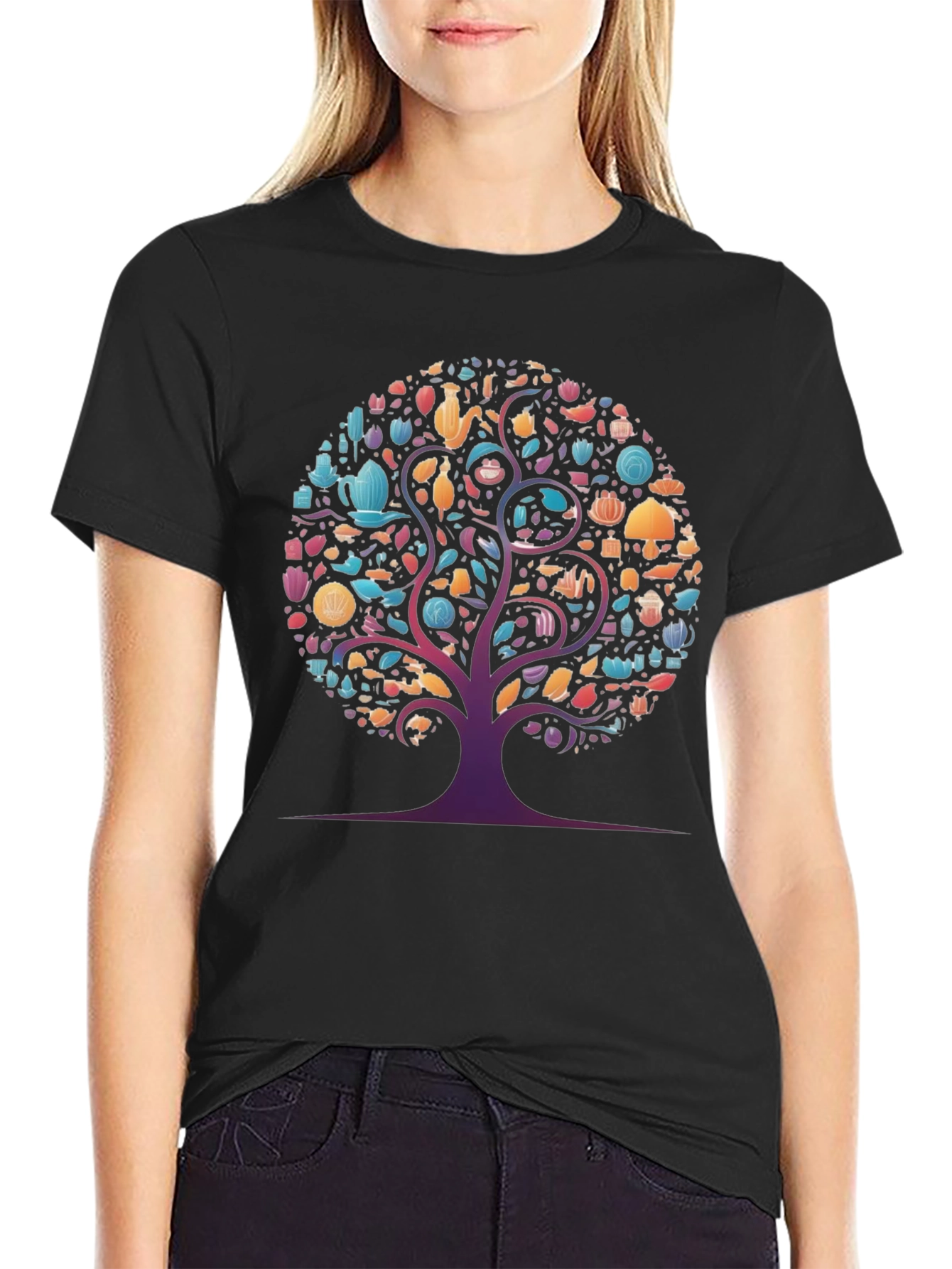 Whimsical Tree Graphic Tee - Black Cotton Comfort