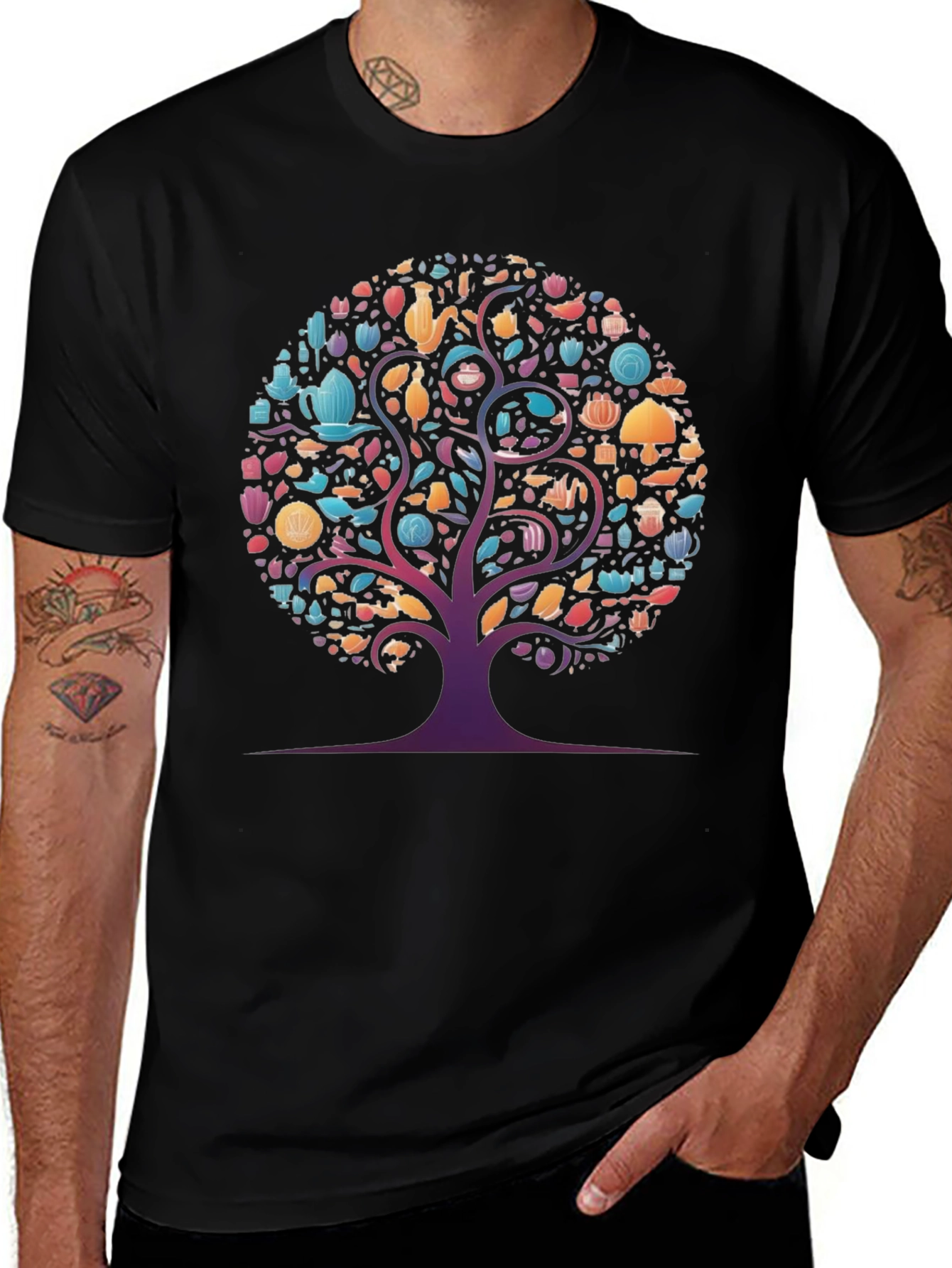 Whimsical Tree Graphic Tee - Black Cotton Comfort