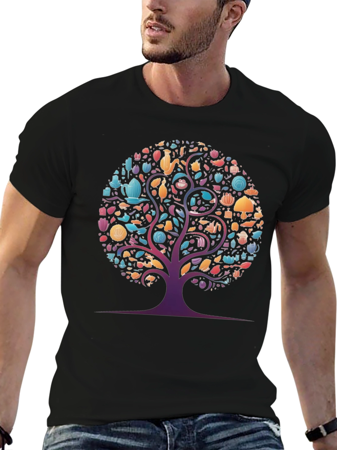 Whimsical Tree Graphic Tee - Black Cotton Comfort