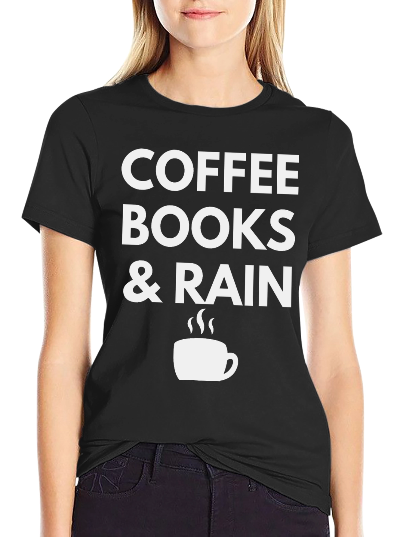 Coffee Books & Rain Black T-Shirt