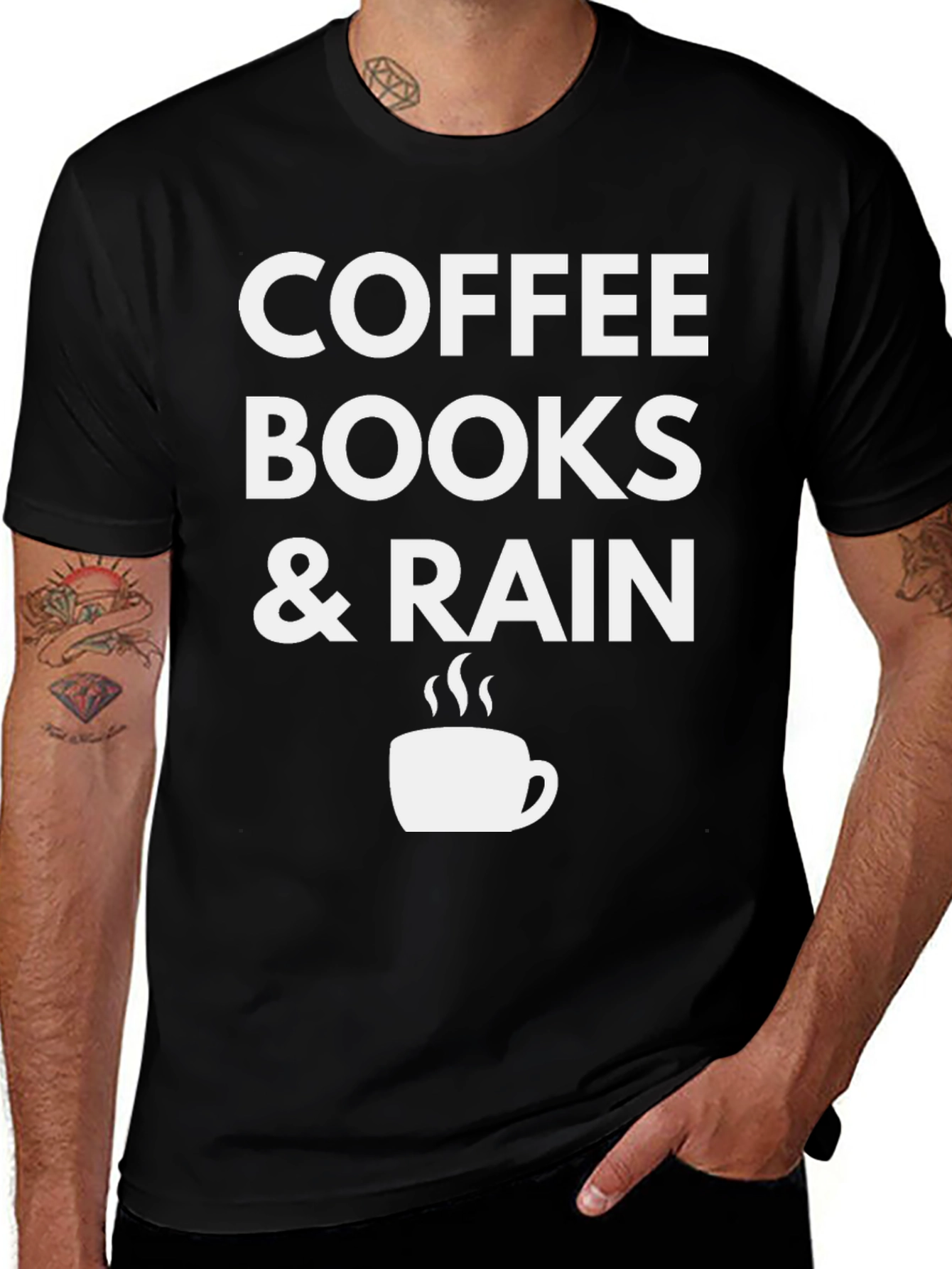 Coffee Books & Rain Black T-Shirt