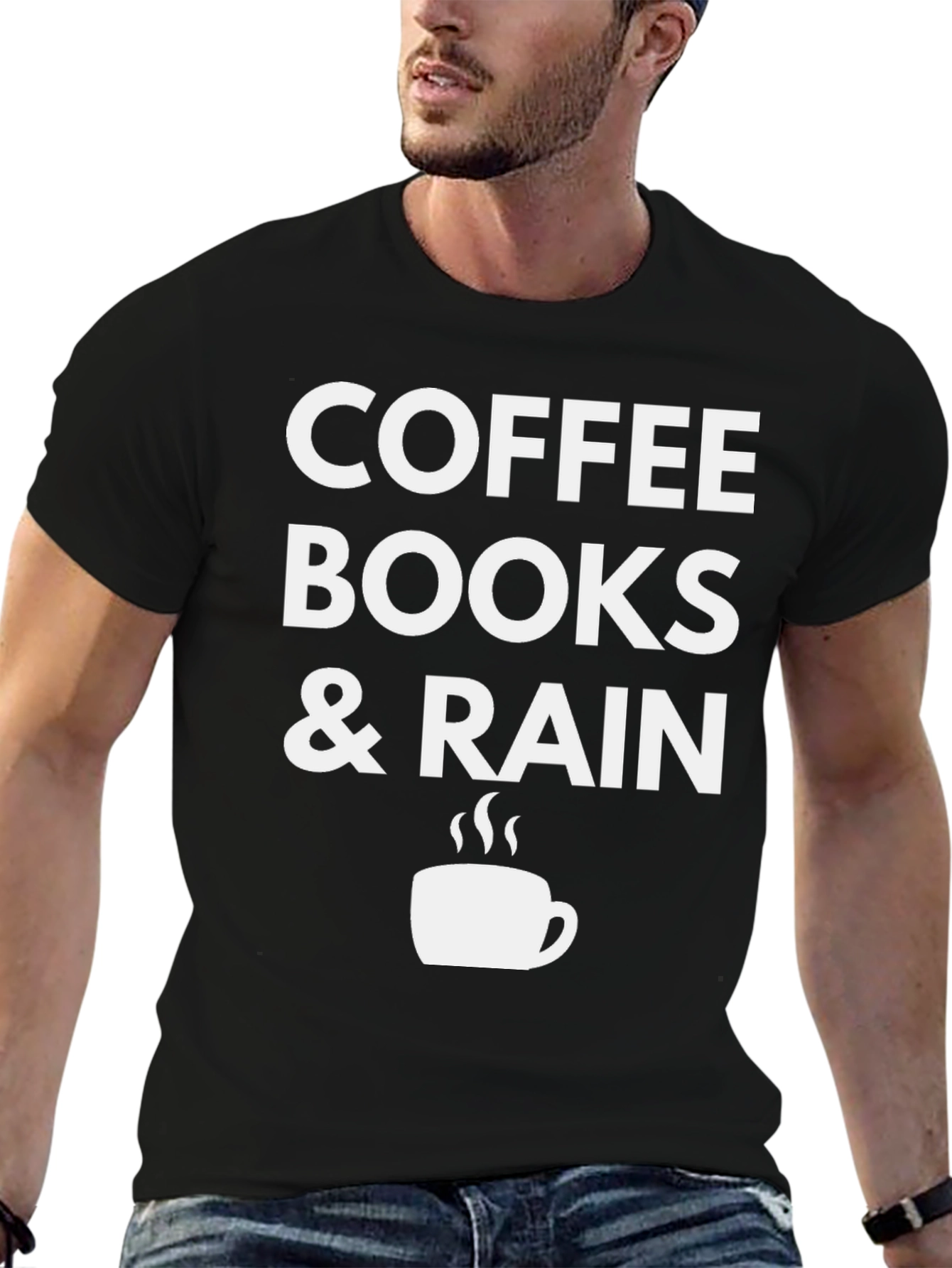 Coffee Books & Rain Black T-Shirt