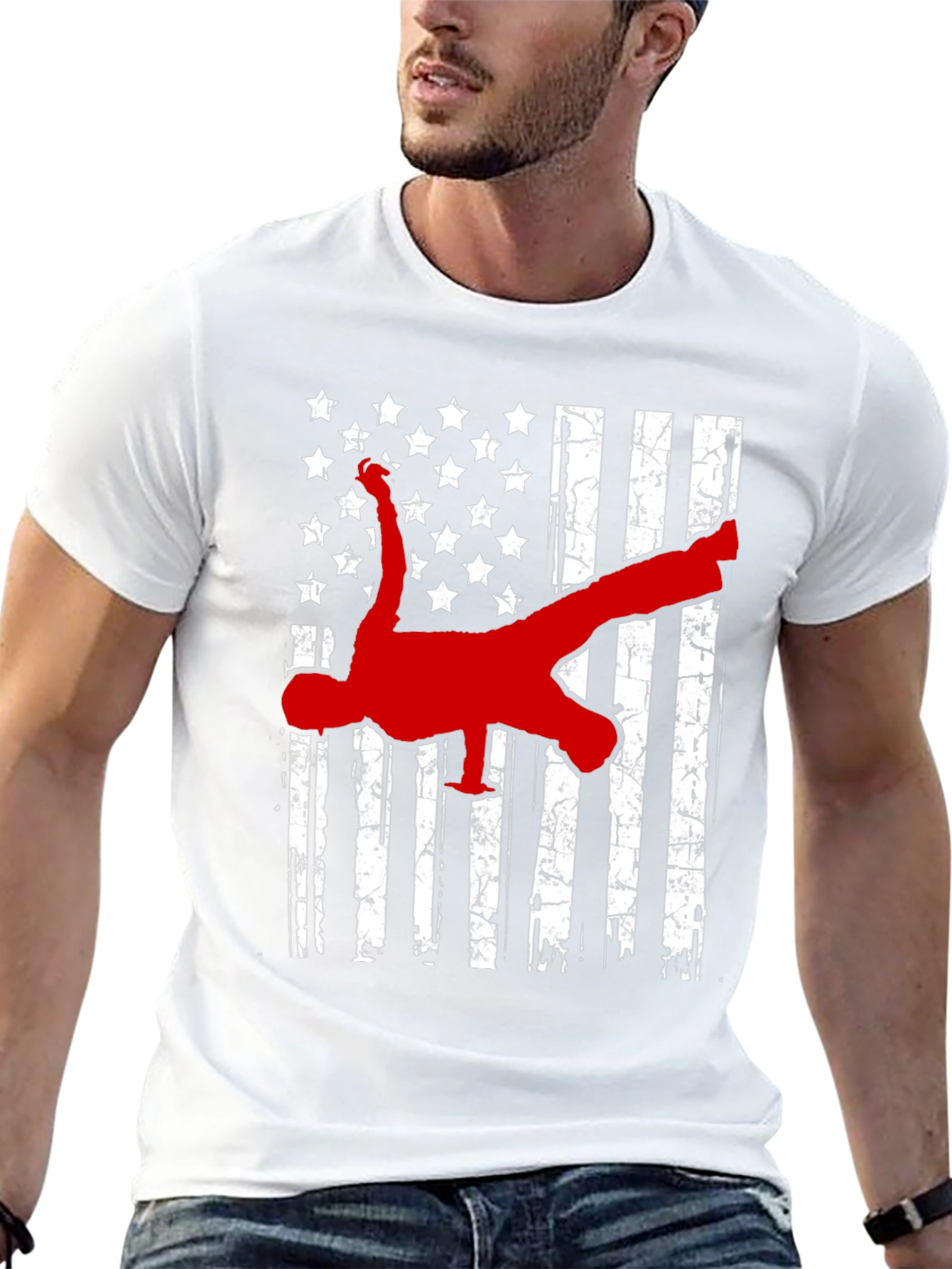 American Flag Breakdancer Graphic T-Shirt