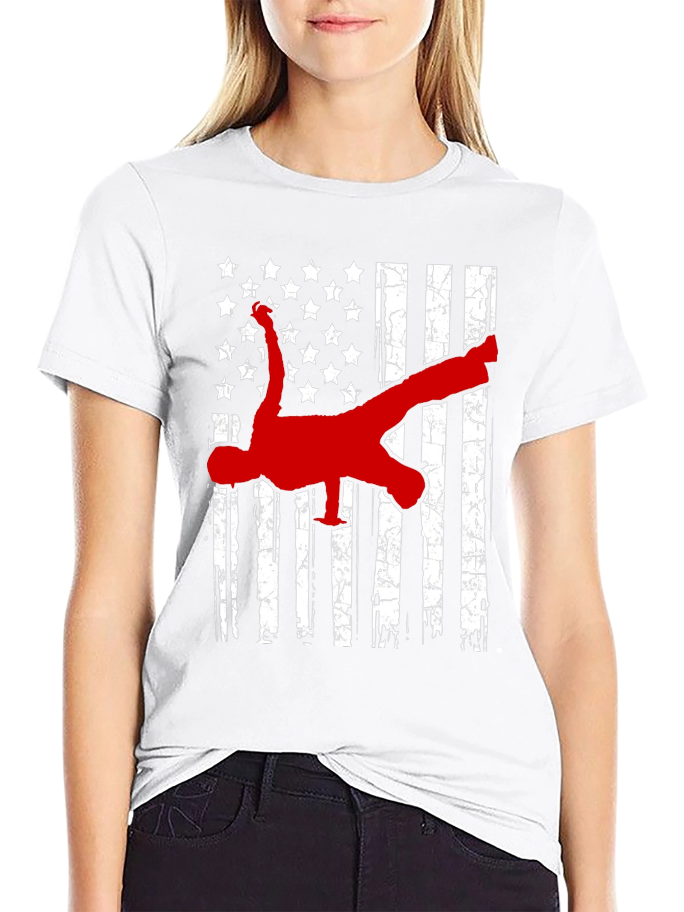 American Flag Breakdancer Graphic T-Shirt