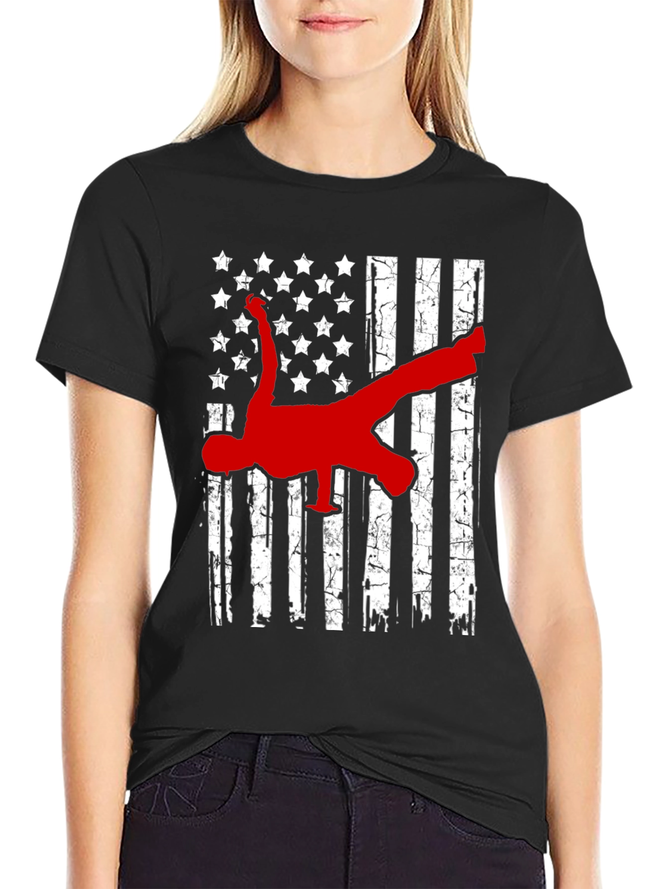 American Flag Breakdancer Graphic T-Shirt
