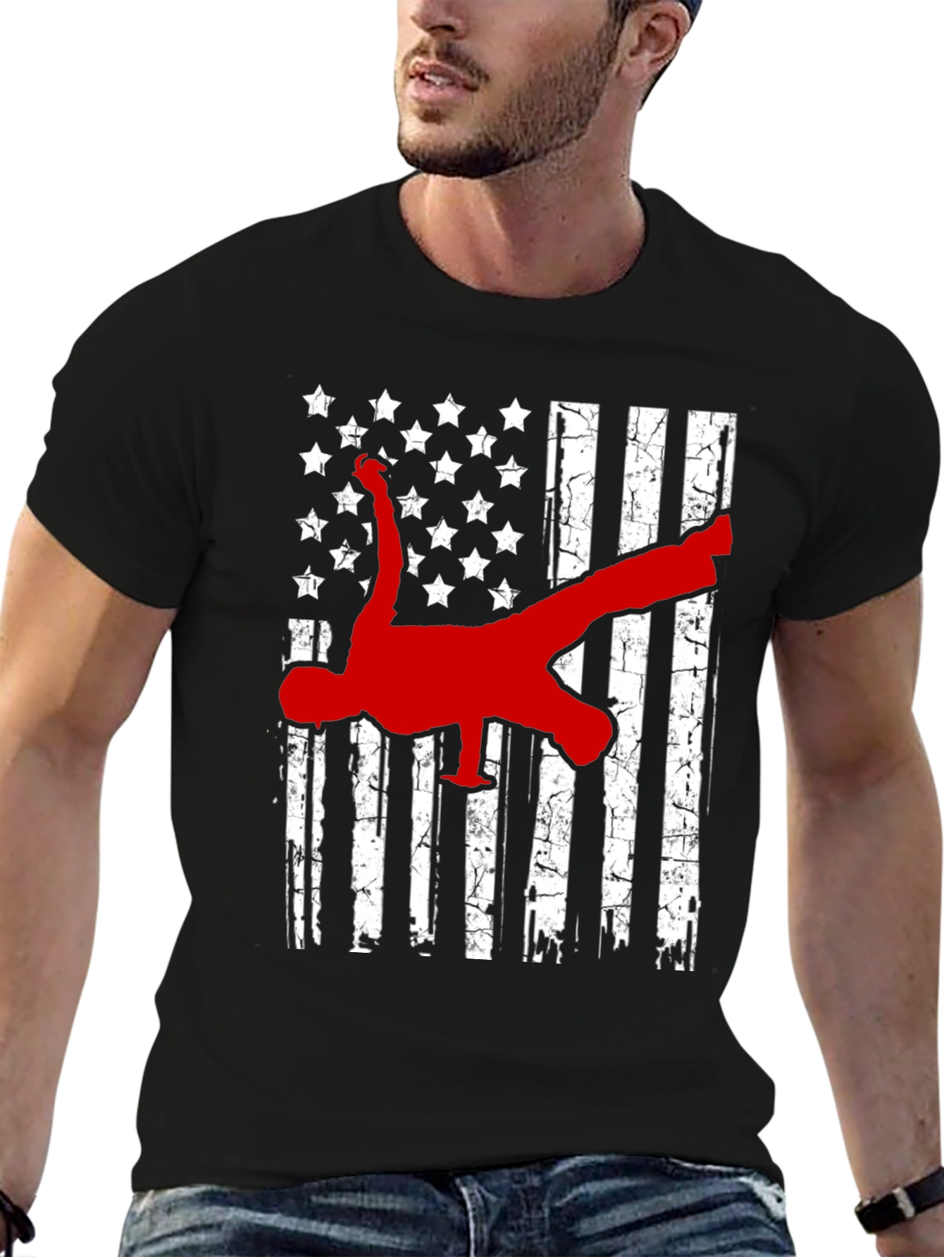 American Flag Breakdancer Graphic T-Shirt