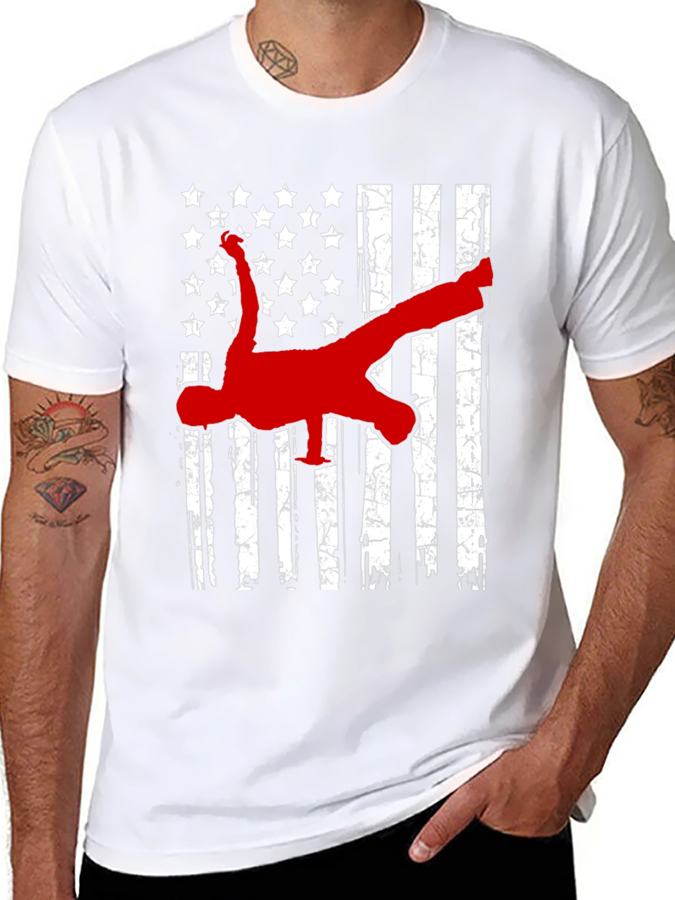 American Flag Breakdancer Graphic T-Shirt