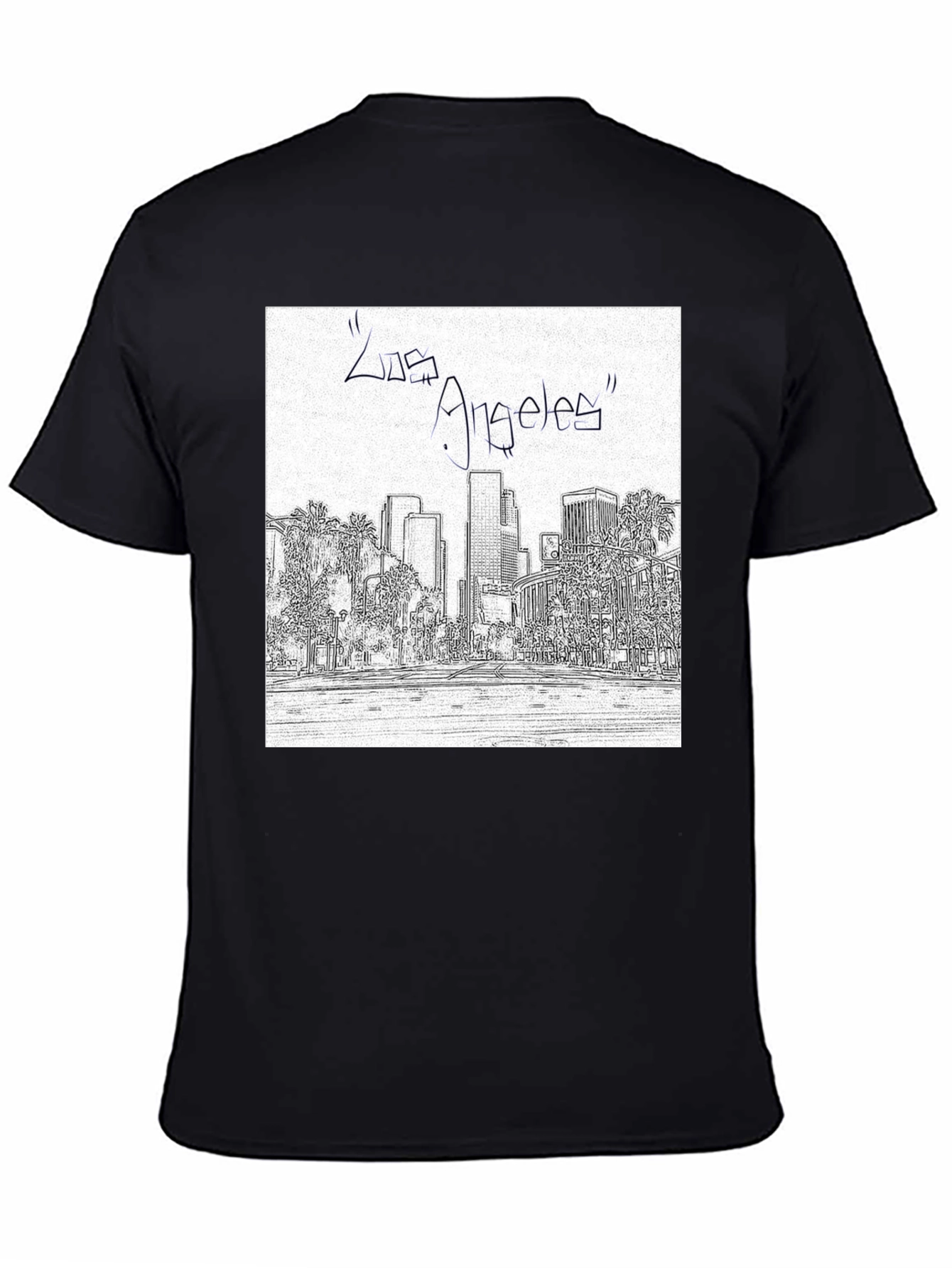 Los Angeles Skyline Sketch Black T-Shirt
