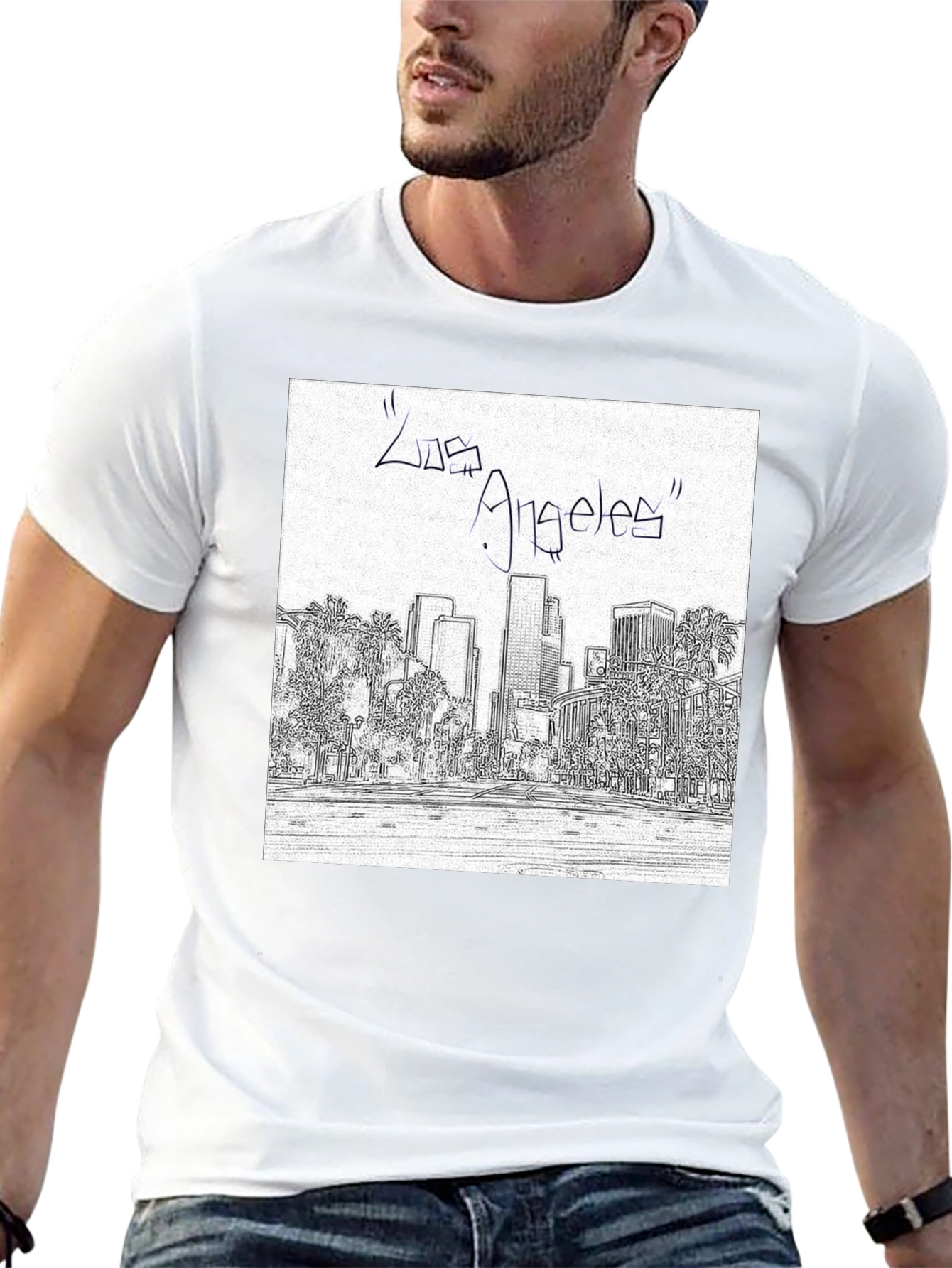 Los Angeles Skyline Sketch Black T-Shirt