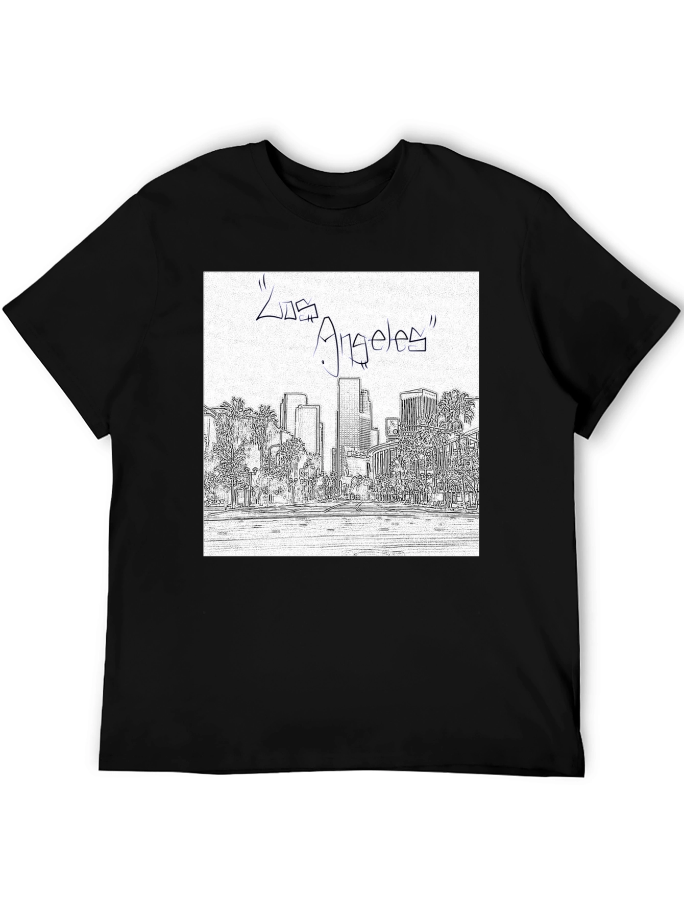 Los Angeles Skyline Sketch Black T-Shirt