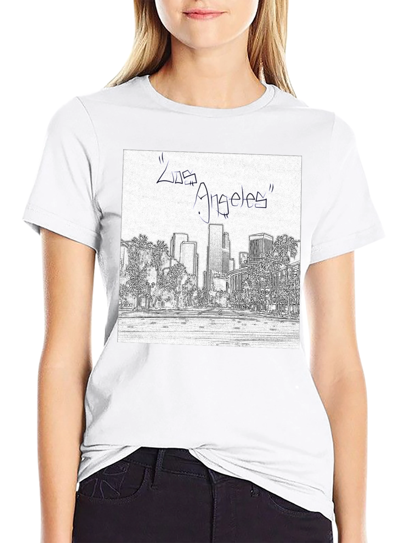 Los Angeles Skyline Sketch Black T-Shirt