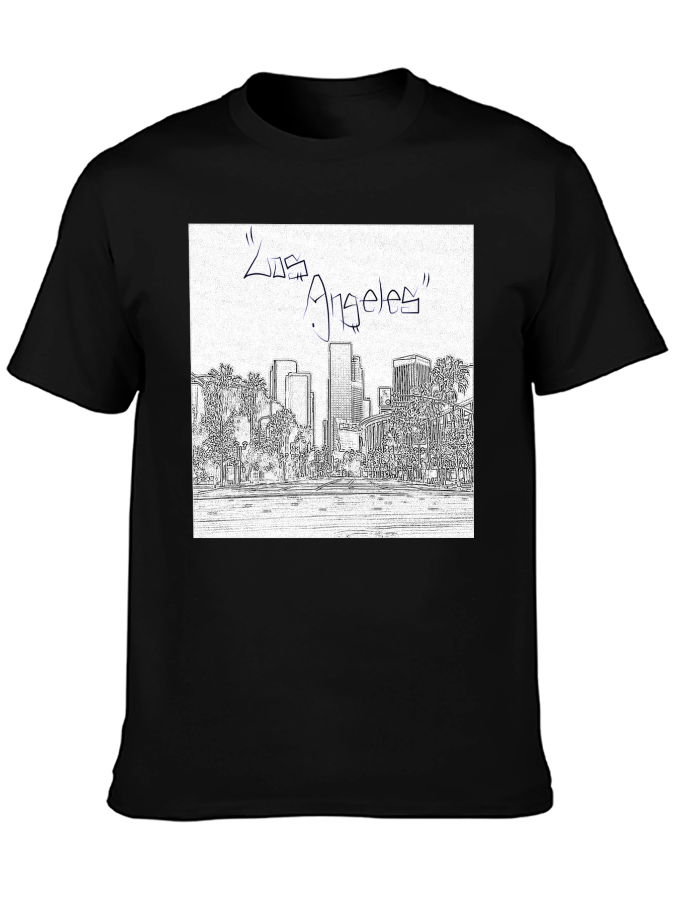 Los Angeles Skyline Sketch Black T-Shirt