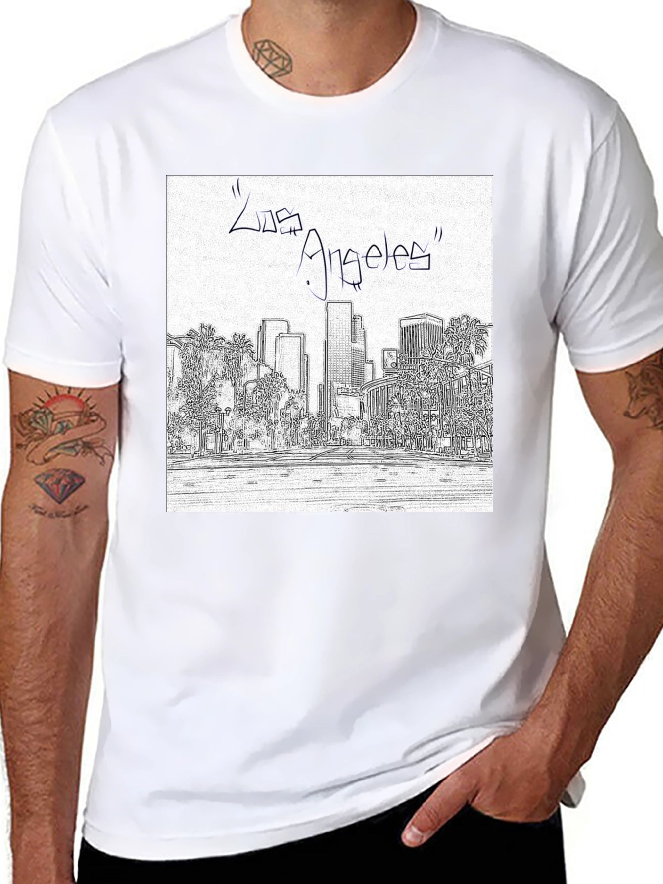 Los Angeles Skyline Sketch Black T-Shirt