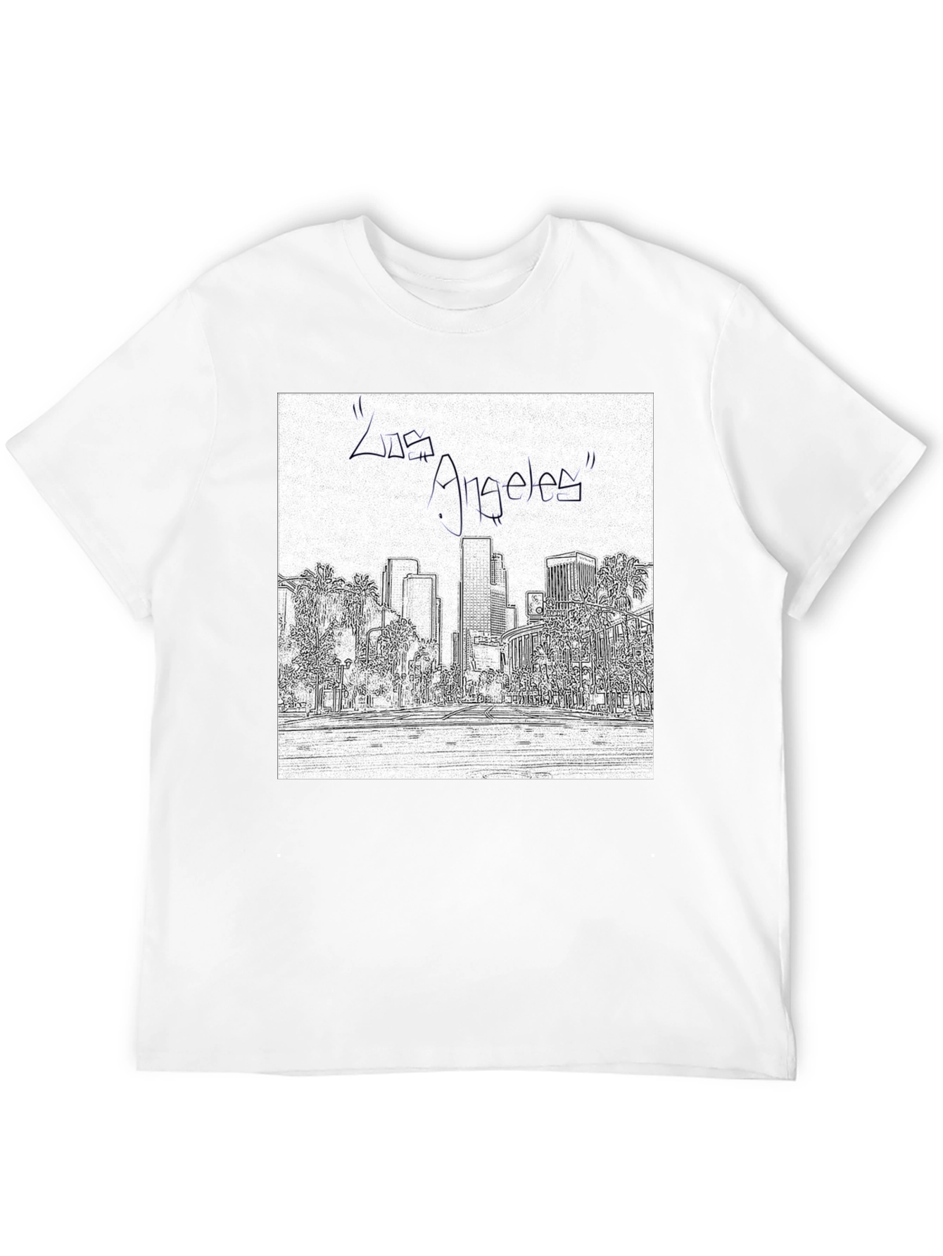 Los Angeles Skyline Sketch Black T-Shirt