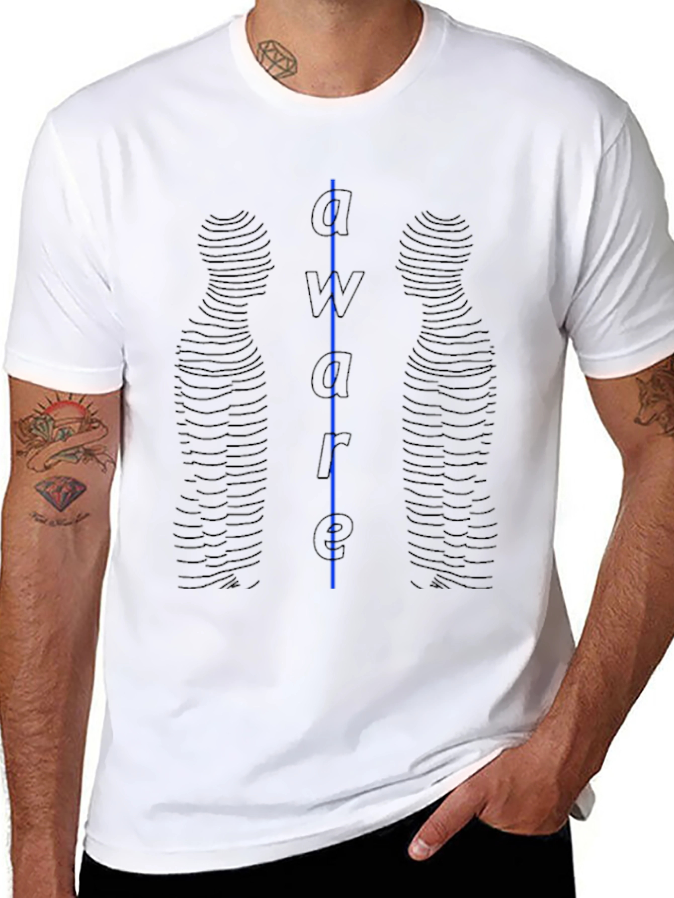 Aware Graphic Tee - Mens Black Cotton T-Shirt