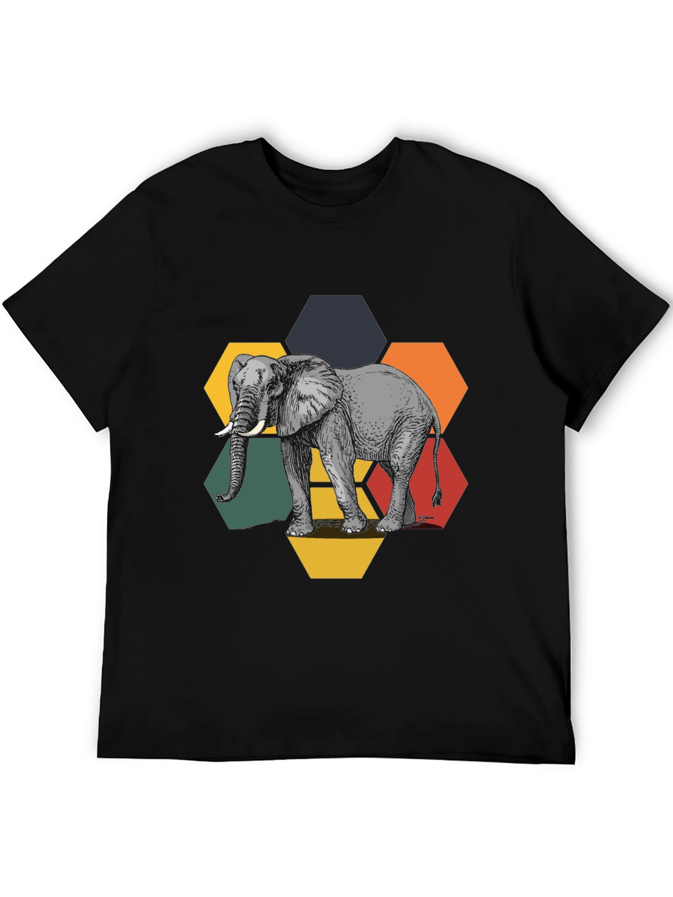 Elephant Hexagon Graphic Tee - Black