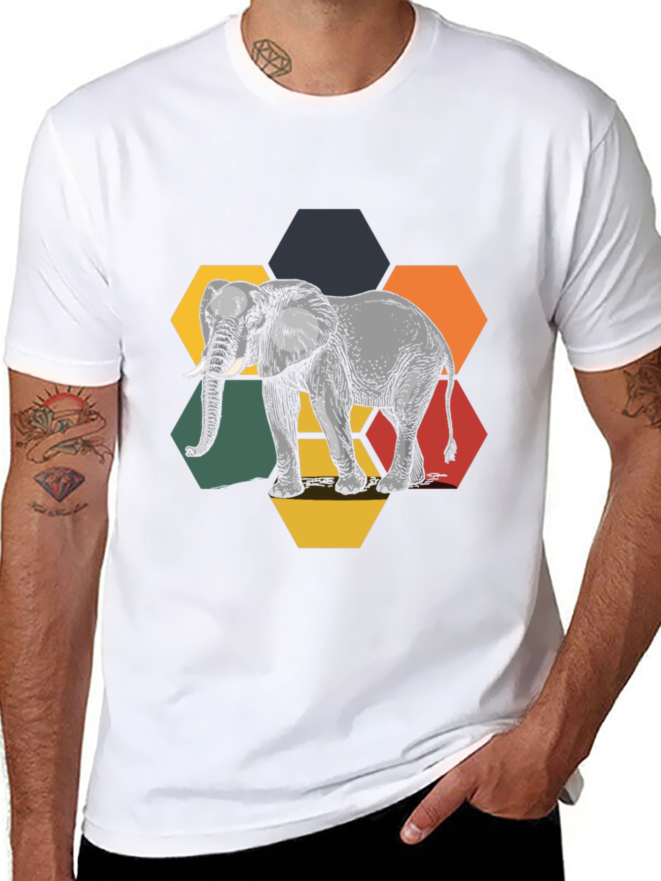 Elephant Hexagon Graphic Tee - Black
