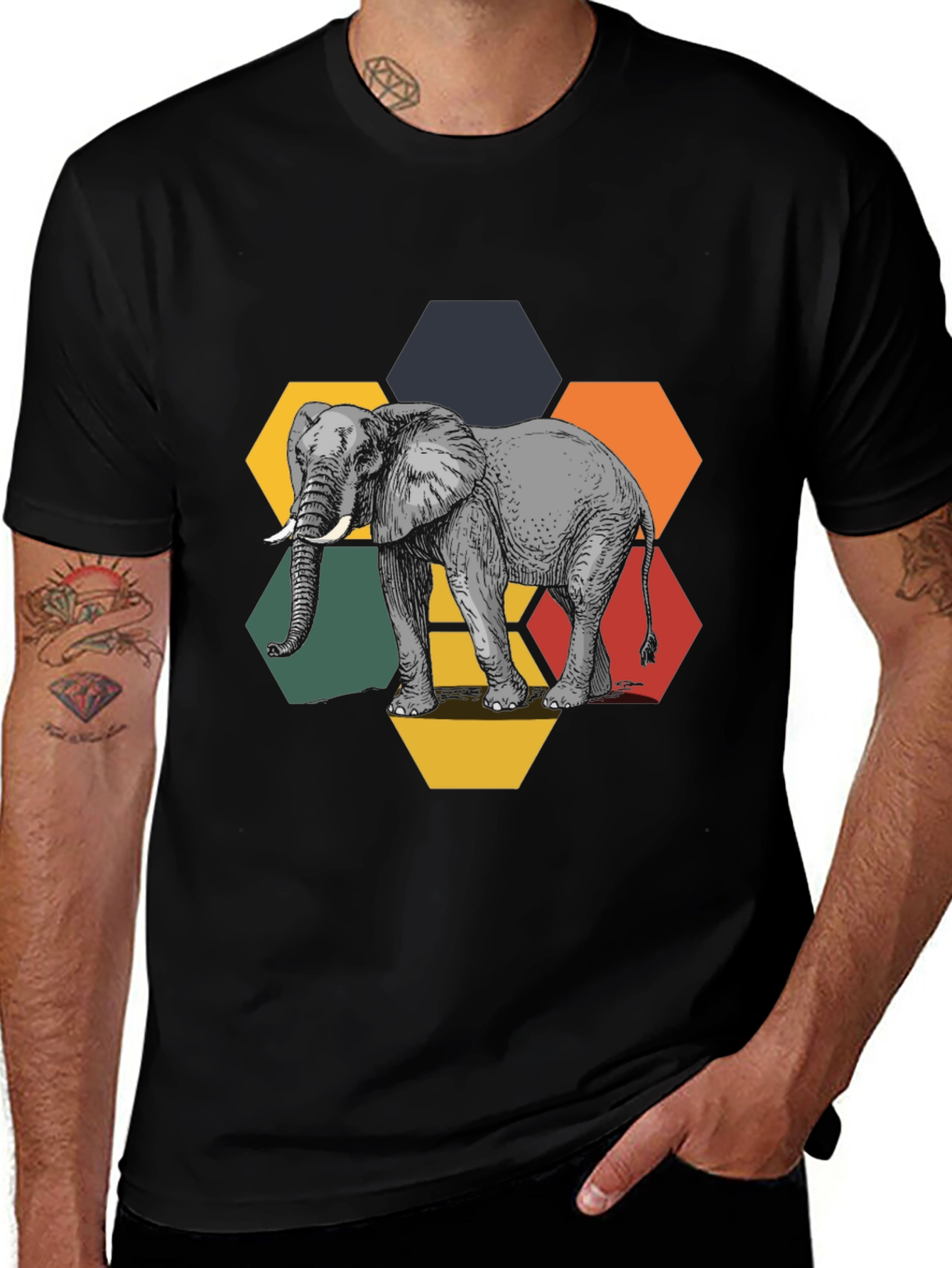 Elephant Hexagon Graphic Tee - Black
