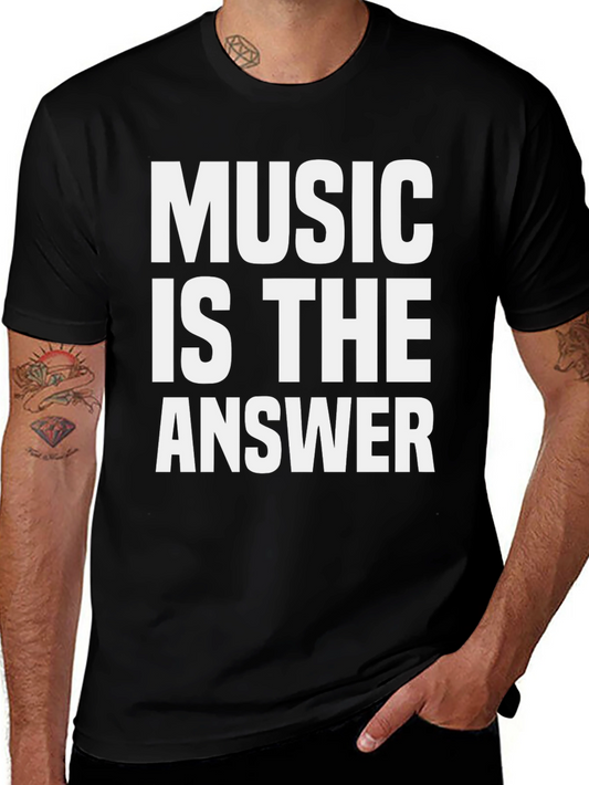 Music Is The Answer Graphic Tee - Black Cotton Casual Shirt