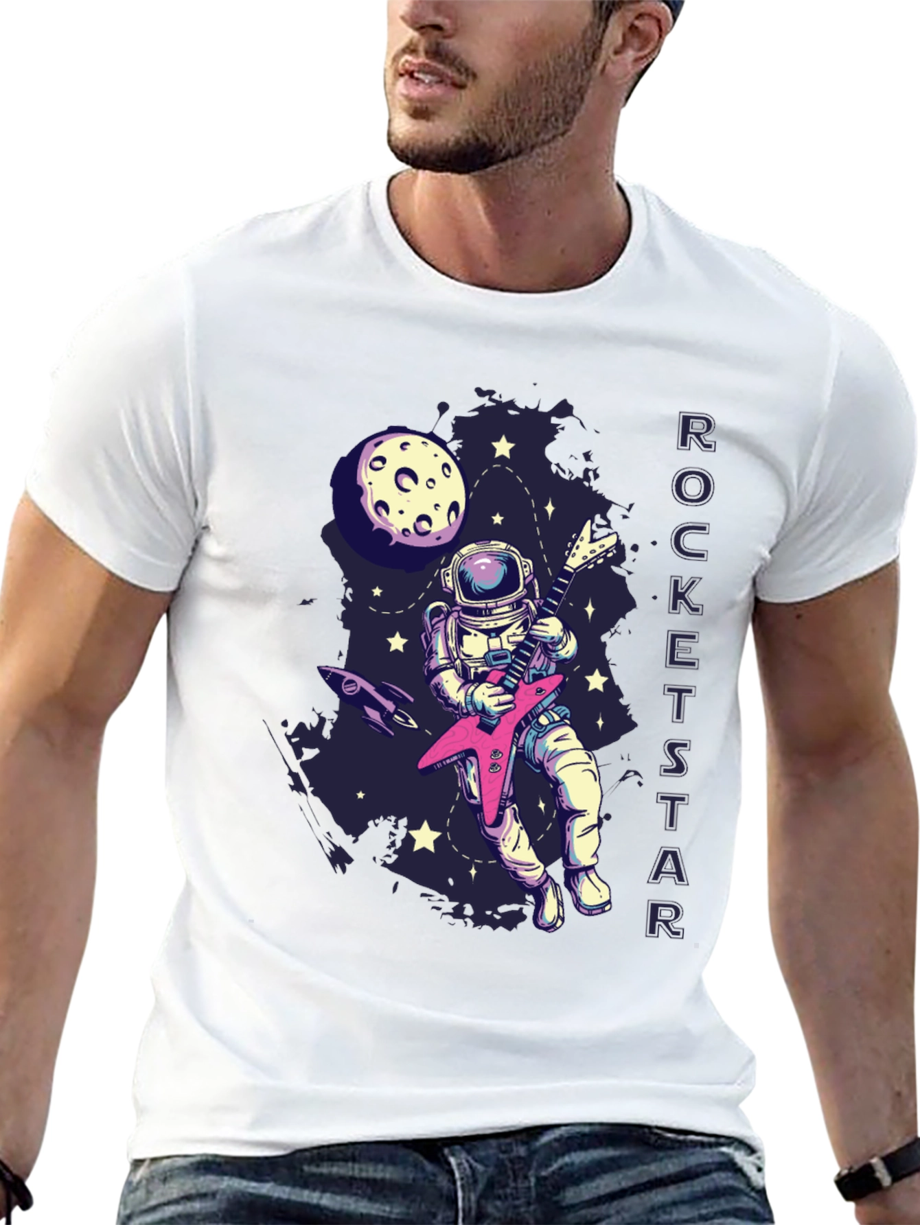 Astronaut Guitarist Graphic T-Shirt - Rock Out in Space!