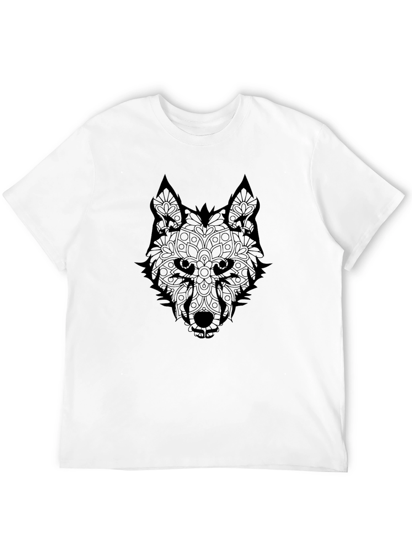 Wolf Mandala Graphic T-Shirt - Stylish Black Tee