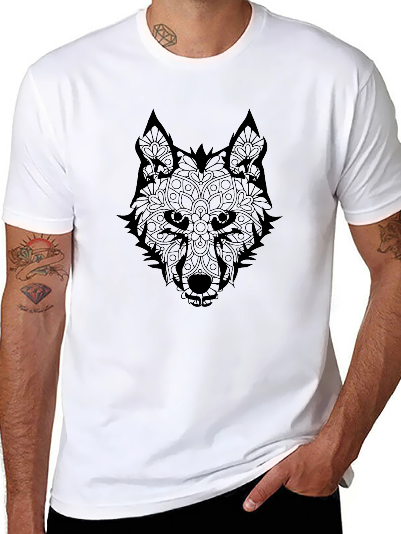 Wolf Mandala Graphic T-Shirt - Stylish Black Tee