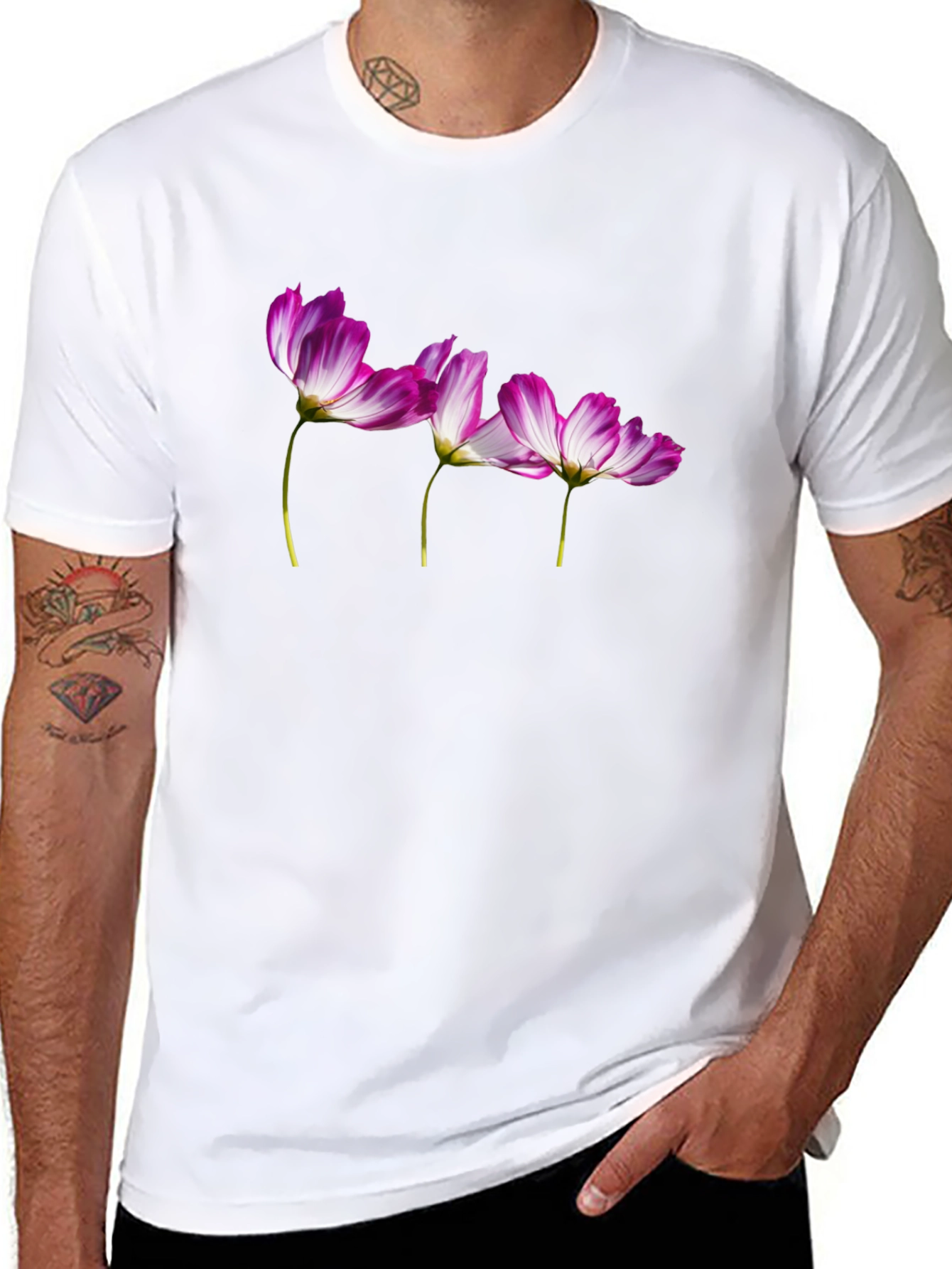 Floral Print T-Shirt - Black Casual Tee