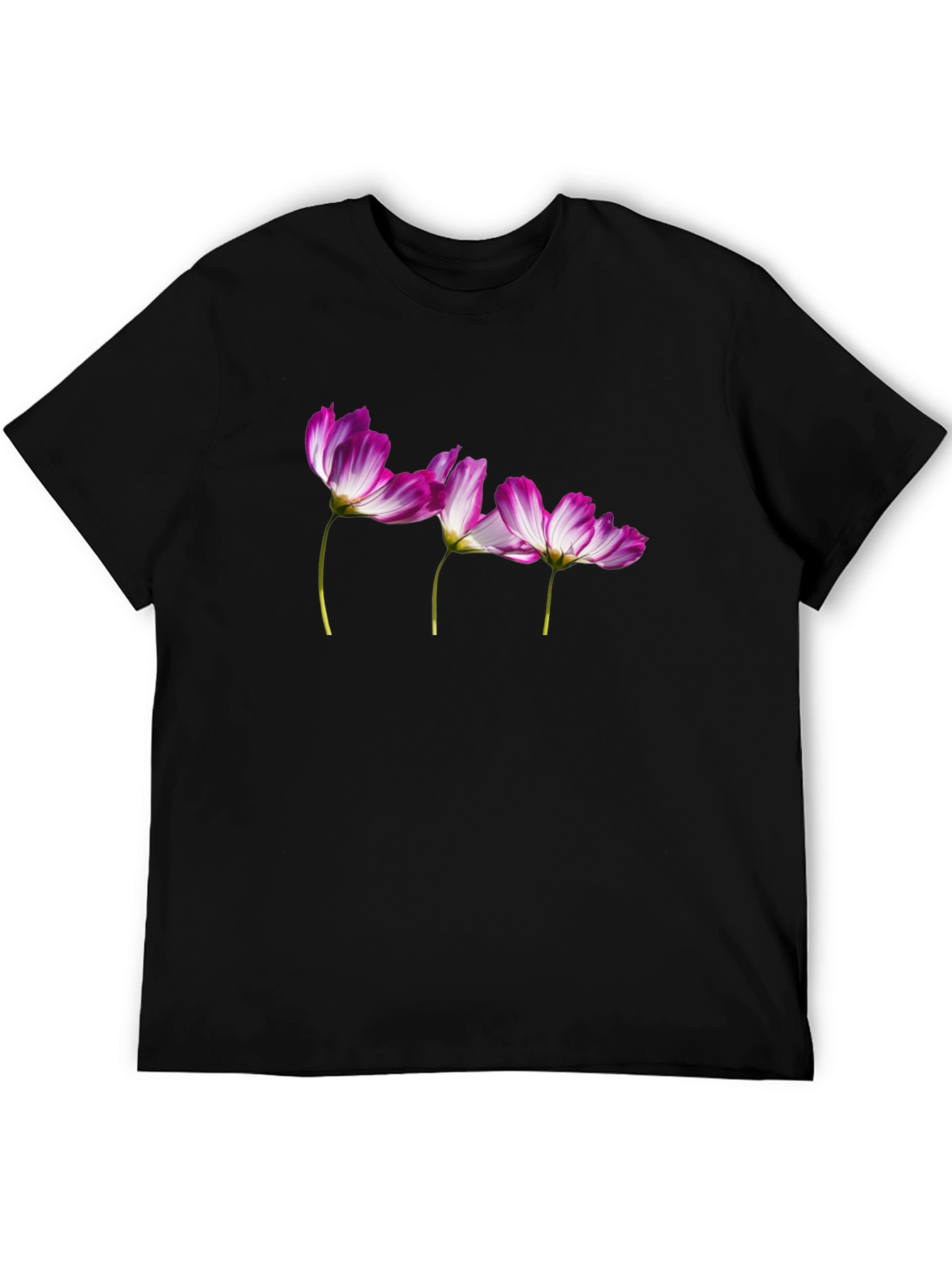 Floral Print T-Shirt - Black Casual Tee
