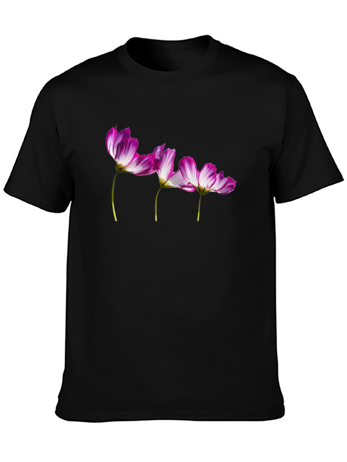 Floral Print T-Shirt - Black Casual Tee