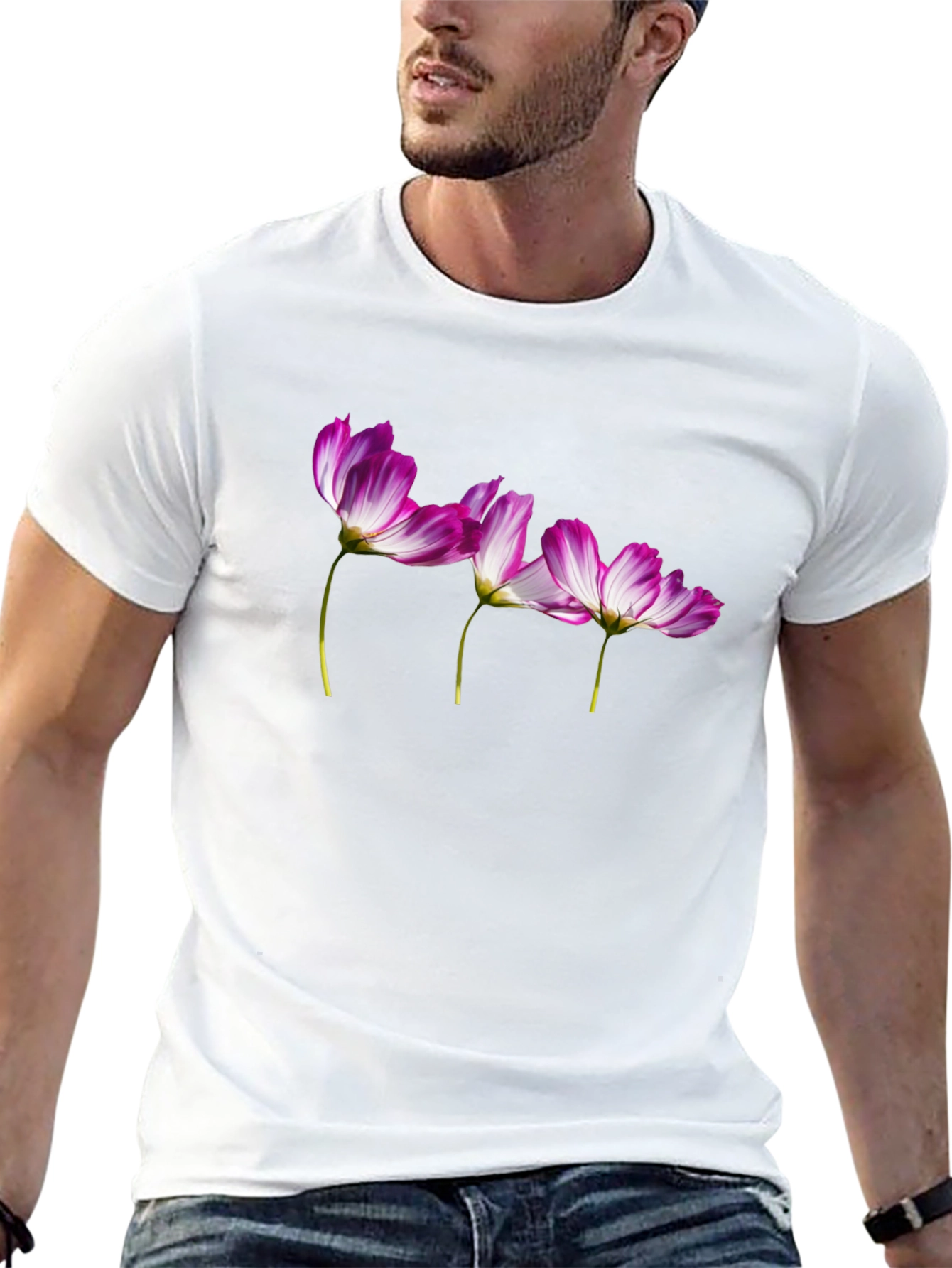 Floral Print T-Shirt - Black Casual Tee