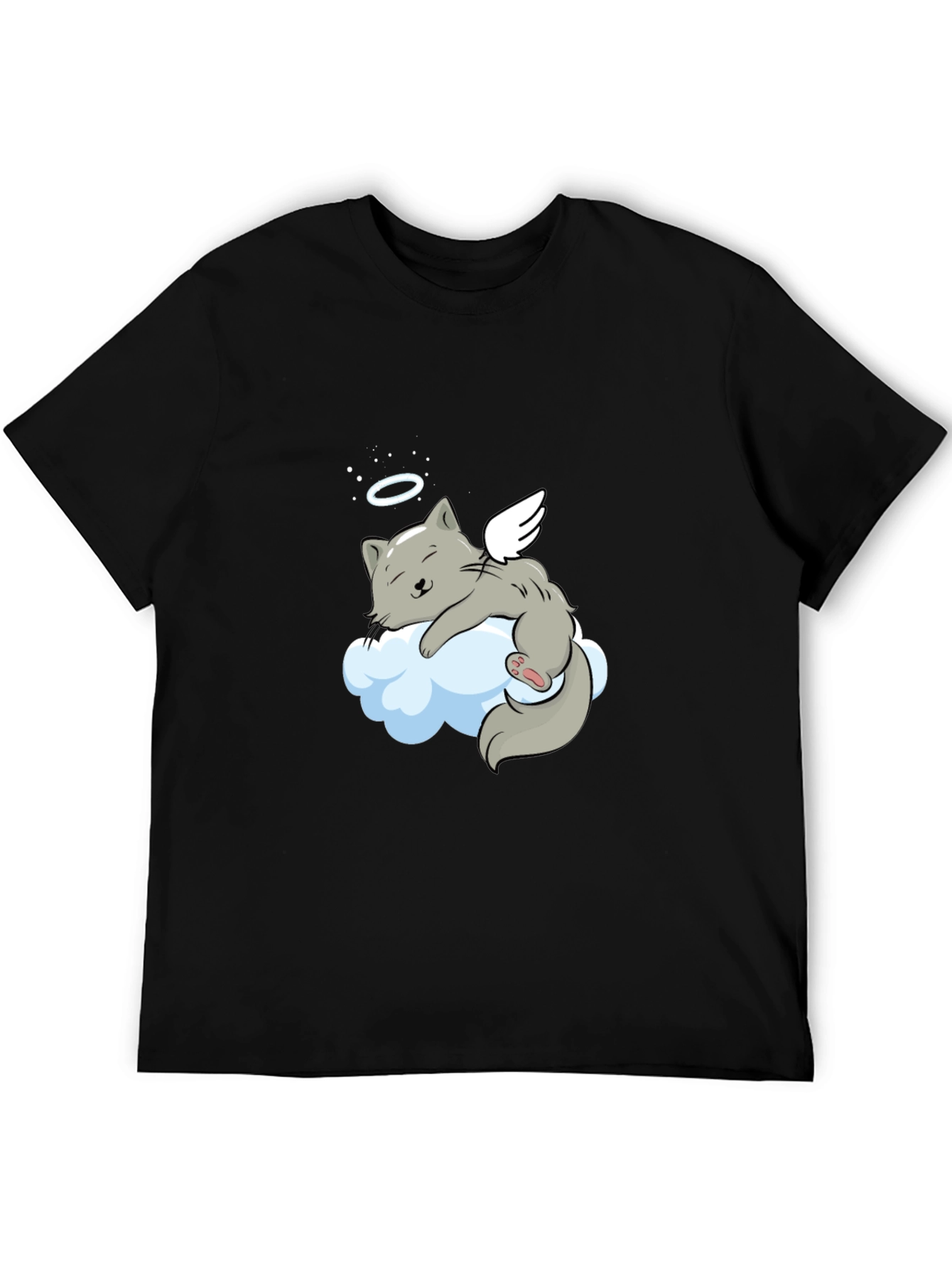 Angel Cat Cloud T-Shirt -  Comfy Black Tee
