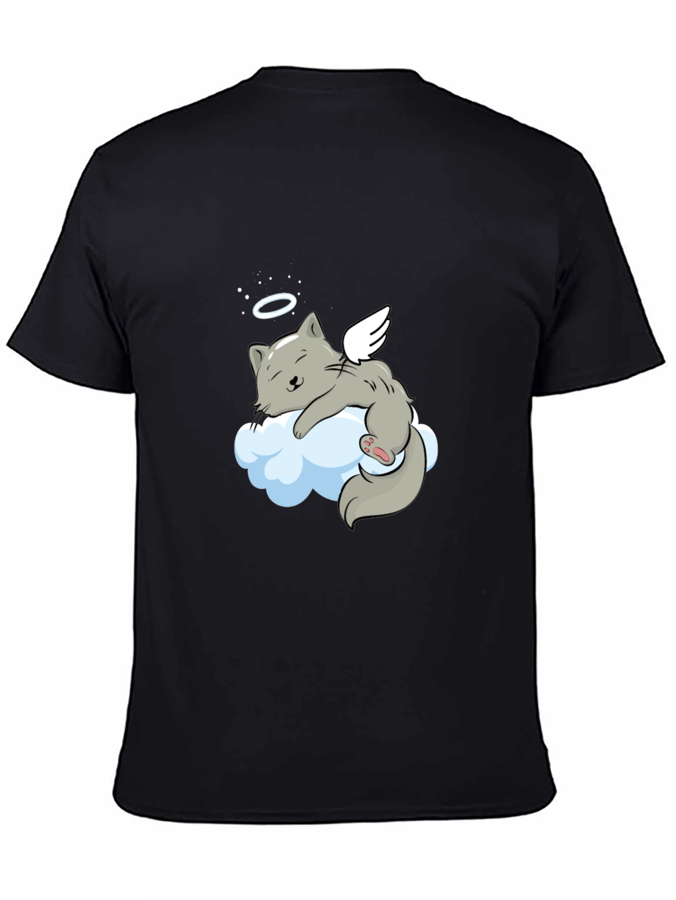 Angel Cat Cloud T-Shirt -  Comfy Black Tee