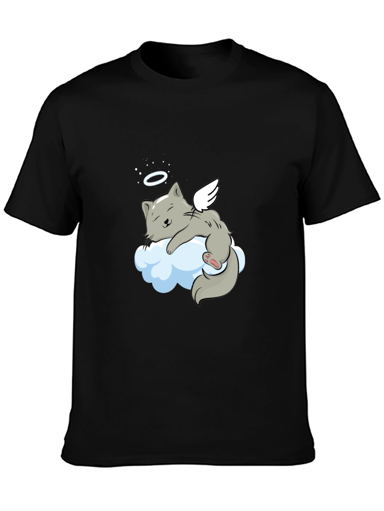 Angel Cat Cloud T-Shirt -  Comfy Black Tee