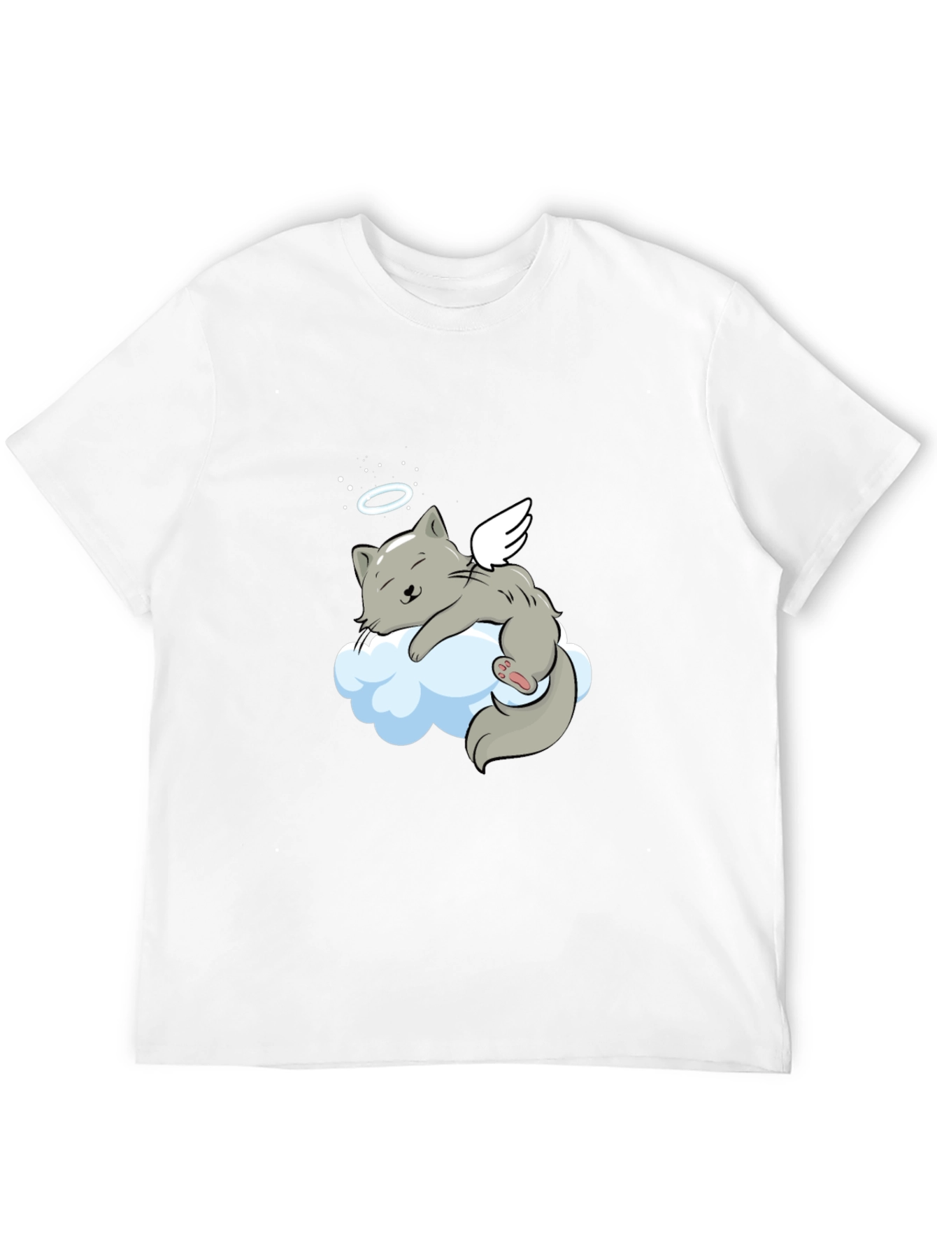 Angel Cat Cloud T-Shirt -  Comfy Black Tee