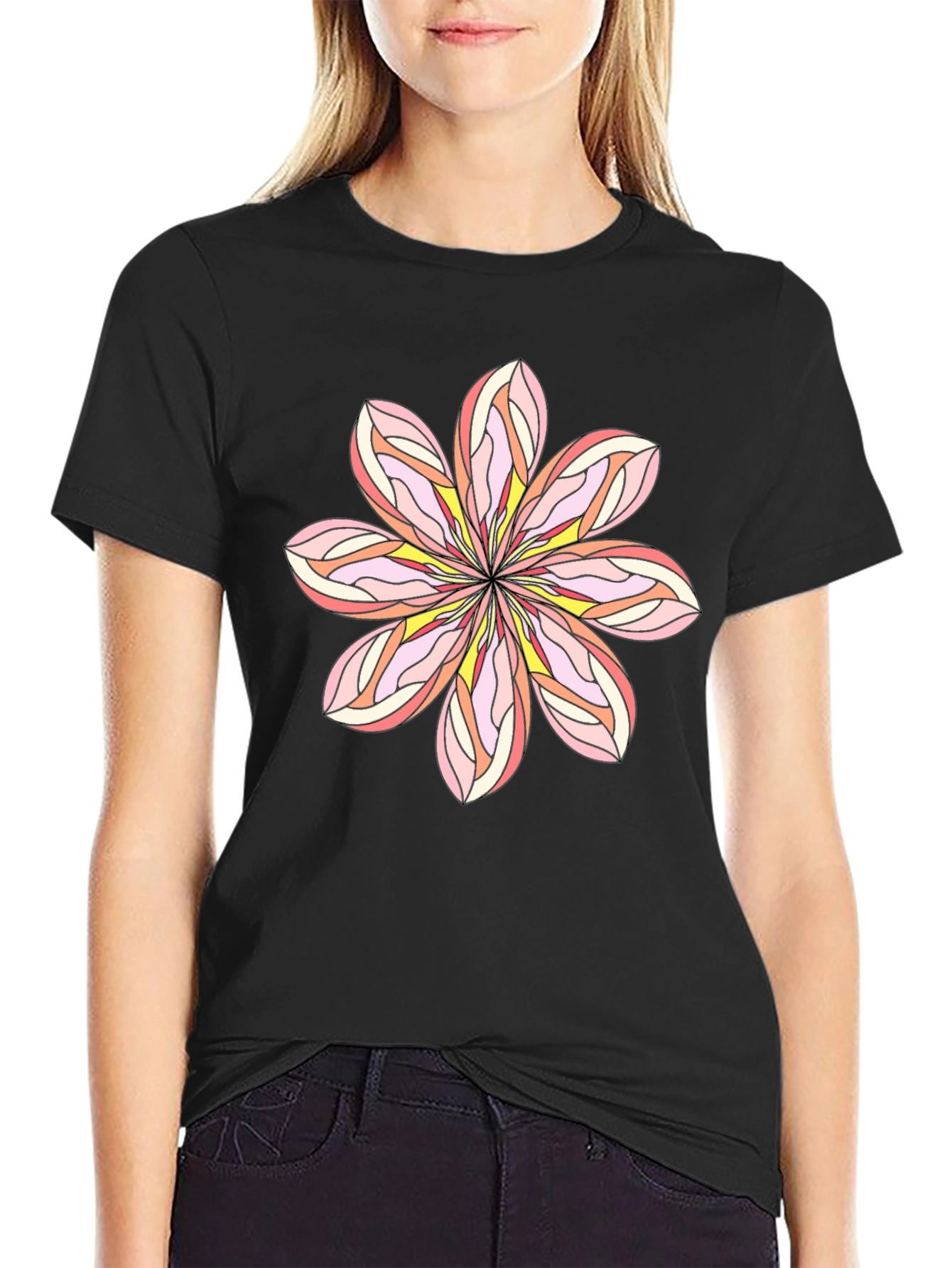 Floral Graphic Tee - Black Cotton Blend