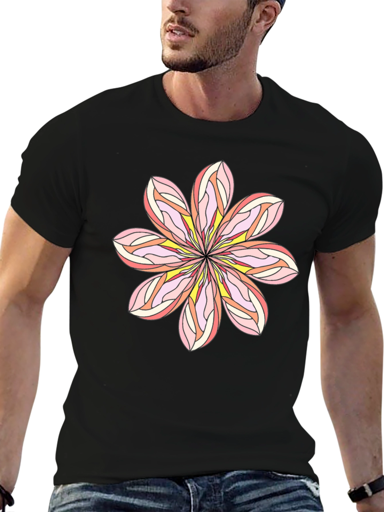 Floral Graphic Tee - Black Cotton Blend