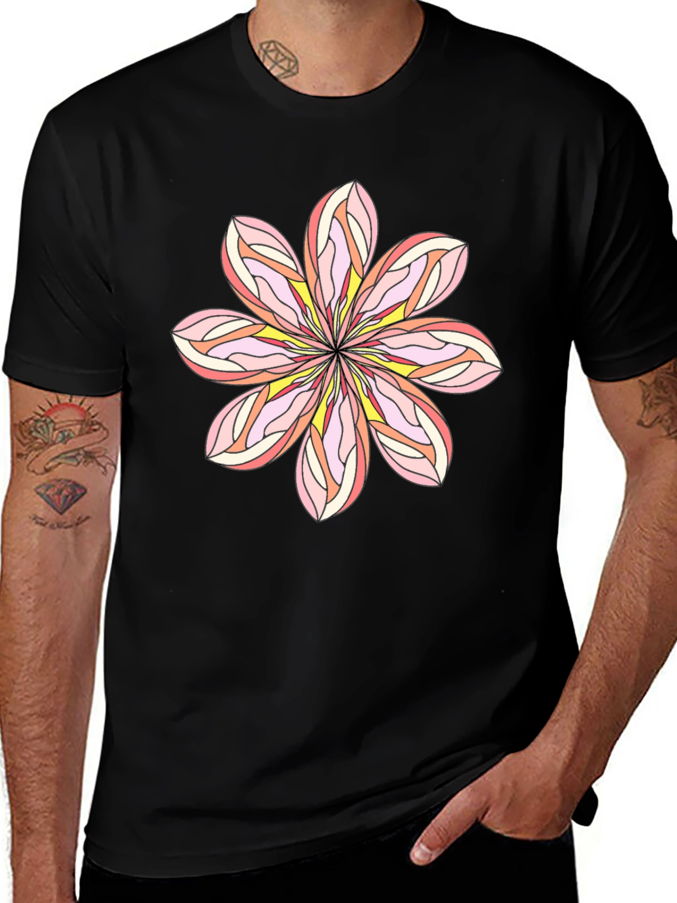 Floral Graphic Tee - Black Cotton Blend