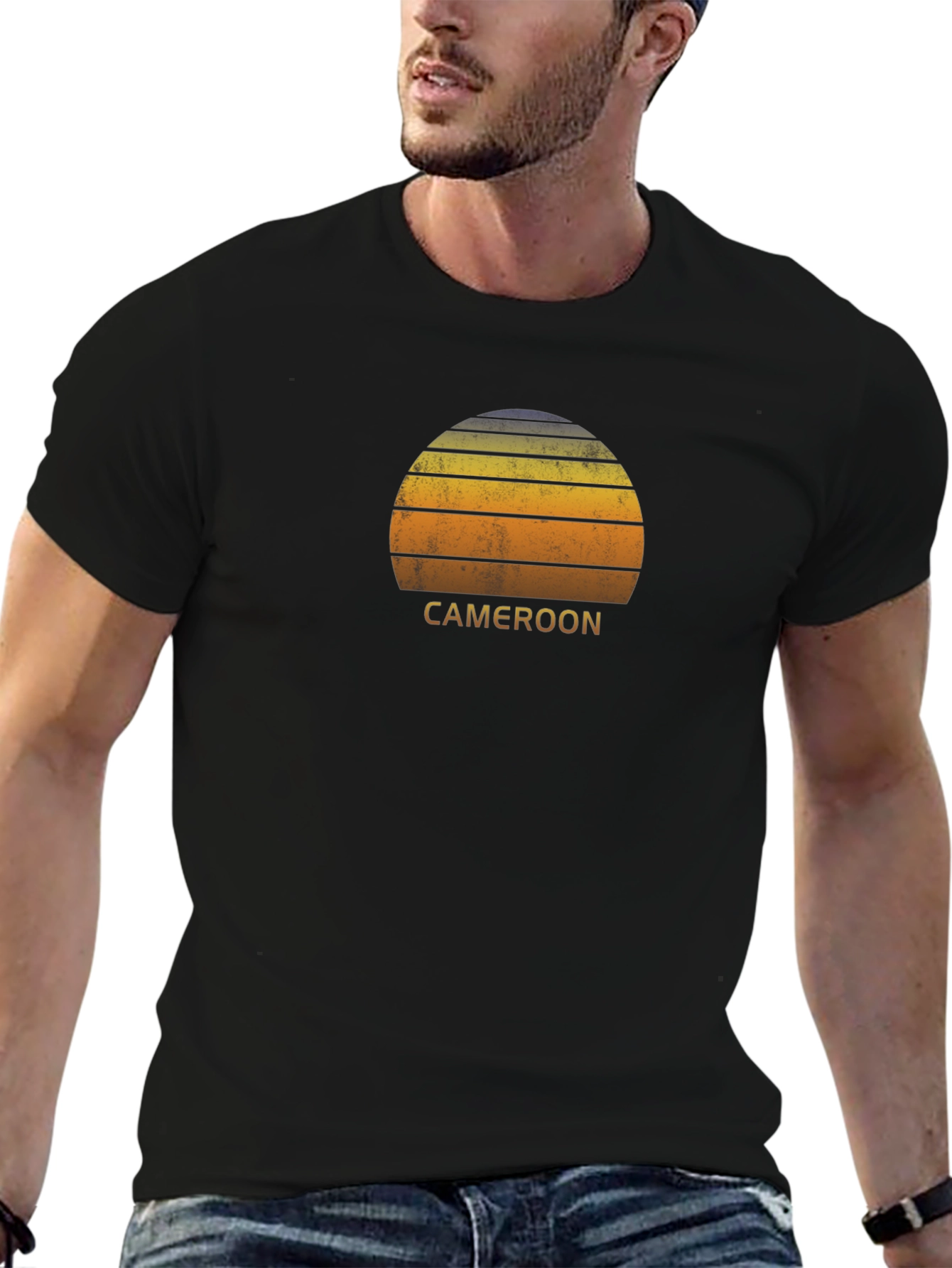 Cameroon Sunset Graphic Tee - Black Cotton T-Shirt