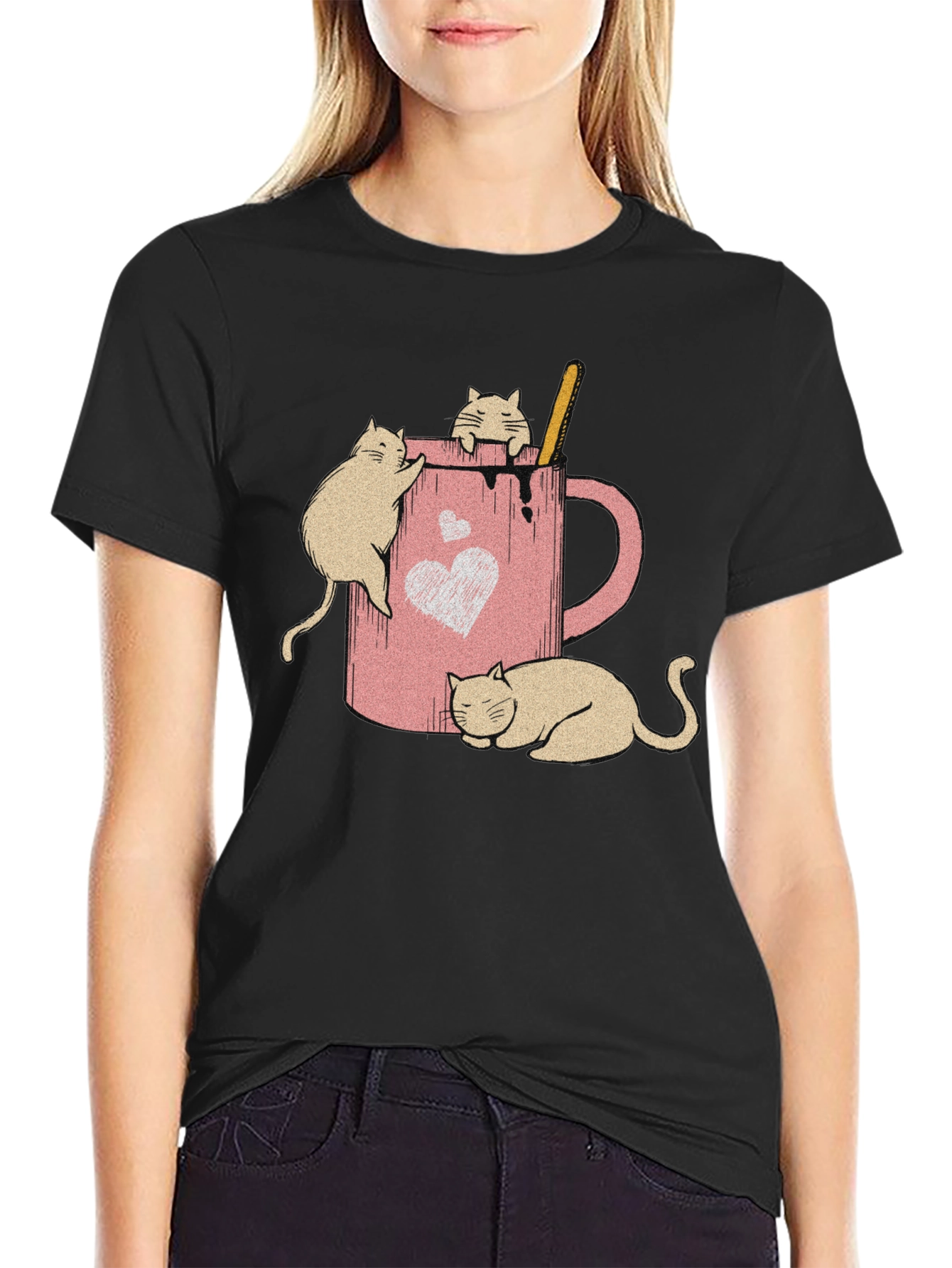 Cat Cocoa Black T-Shirt