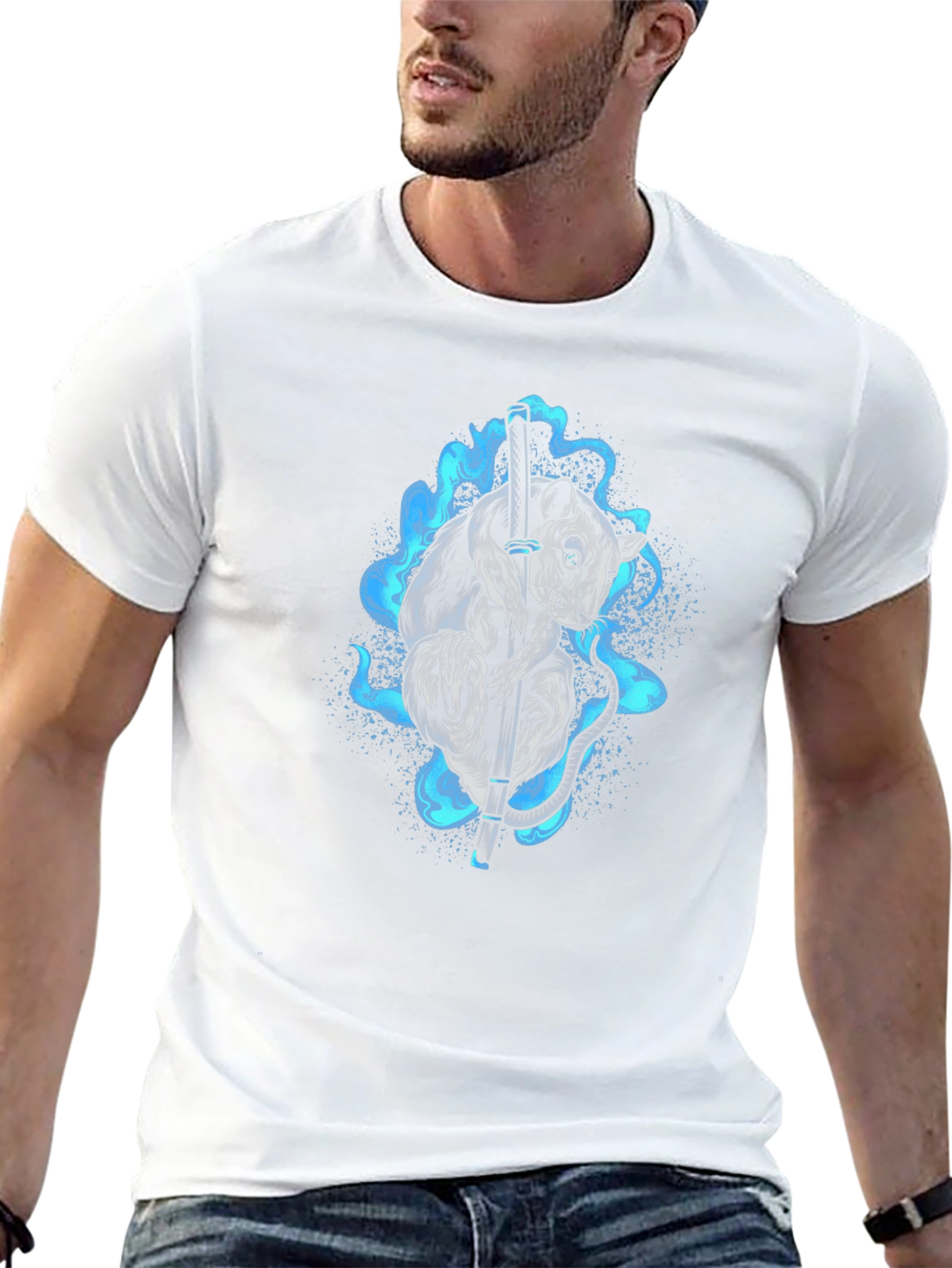 Ninja Rat T-Shirt - Katana & Blue Flame