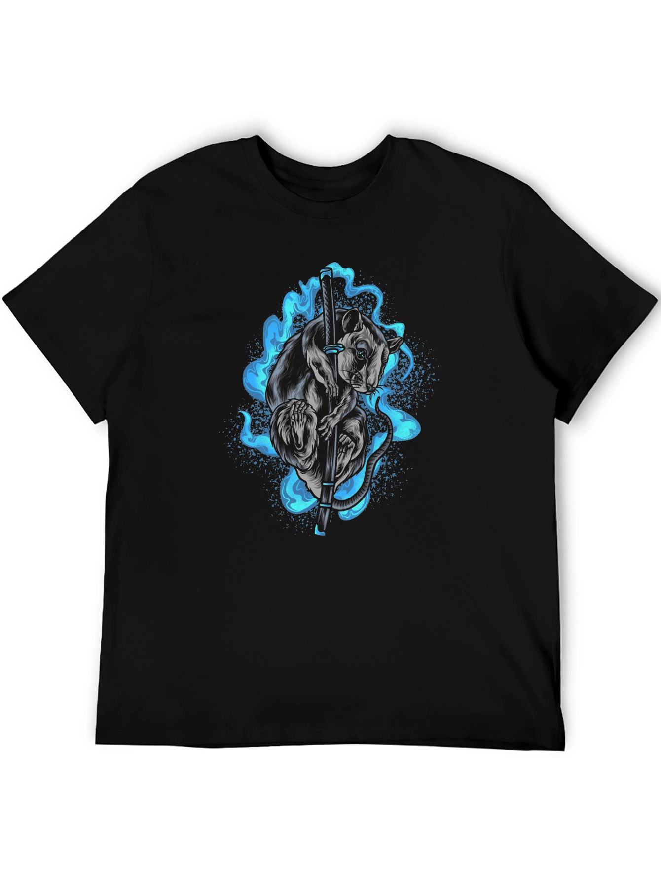 Ninja Rat T-Shirt - Katana & Blue Flame