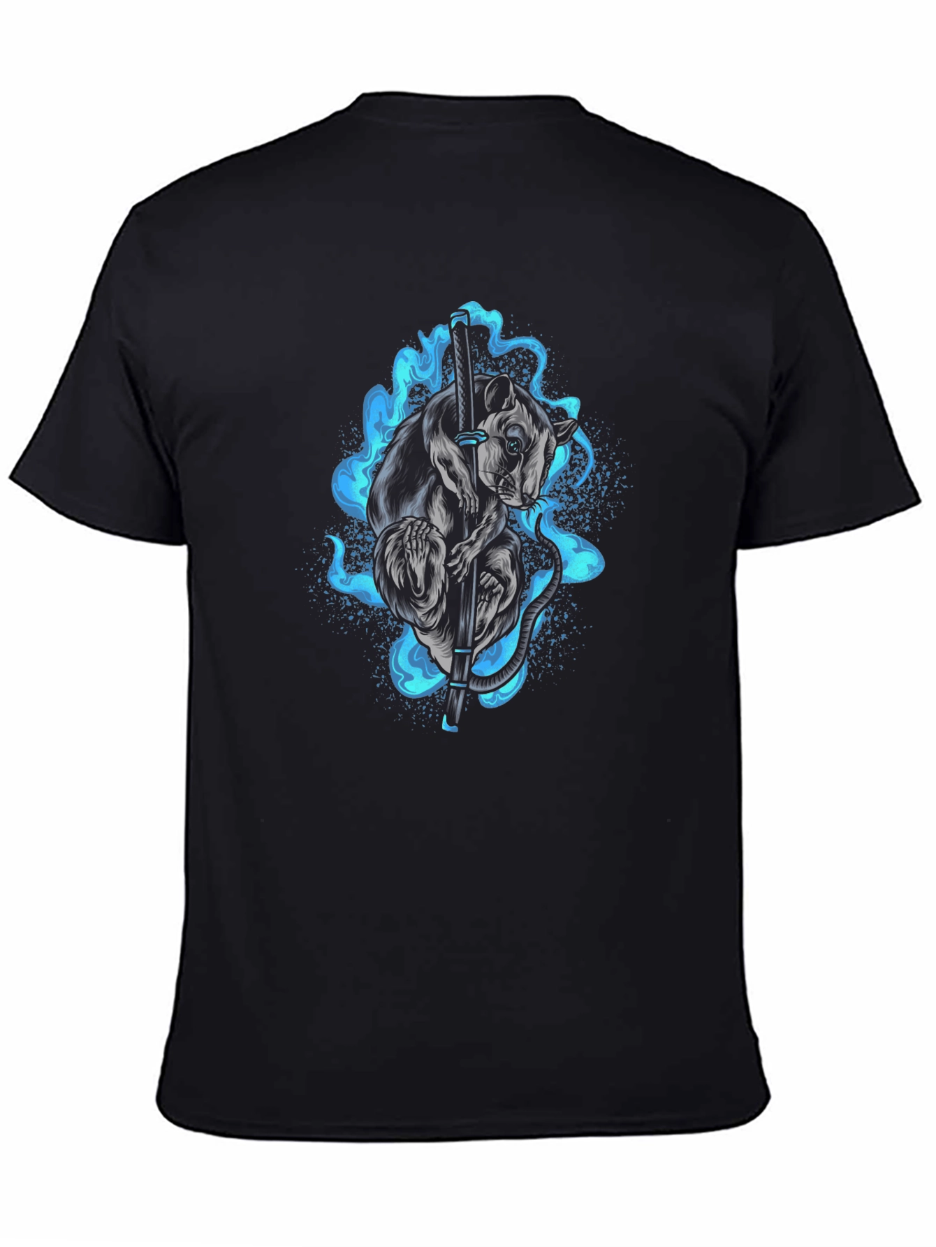 Ninja Rat T-Shirt - Katana & Blue Flame