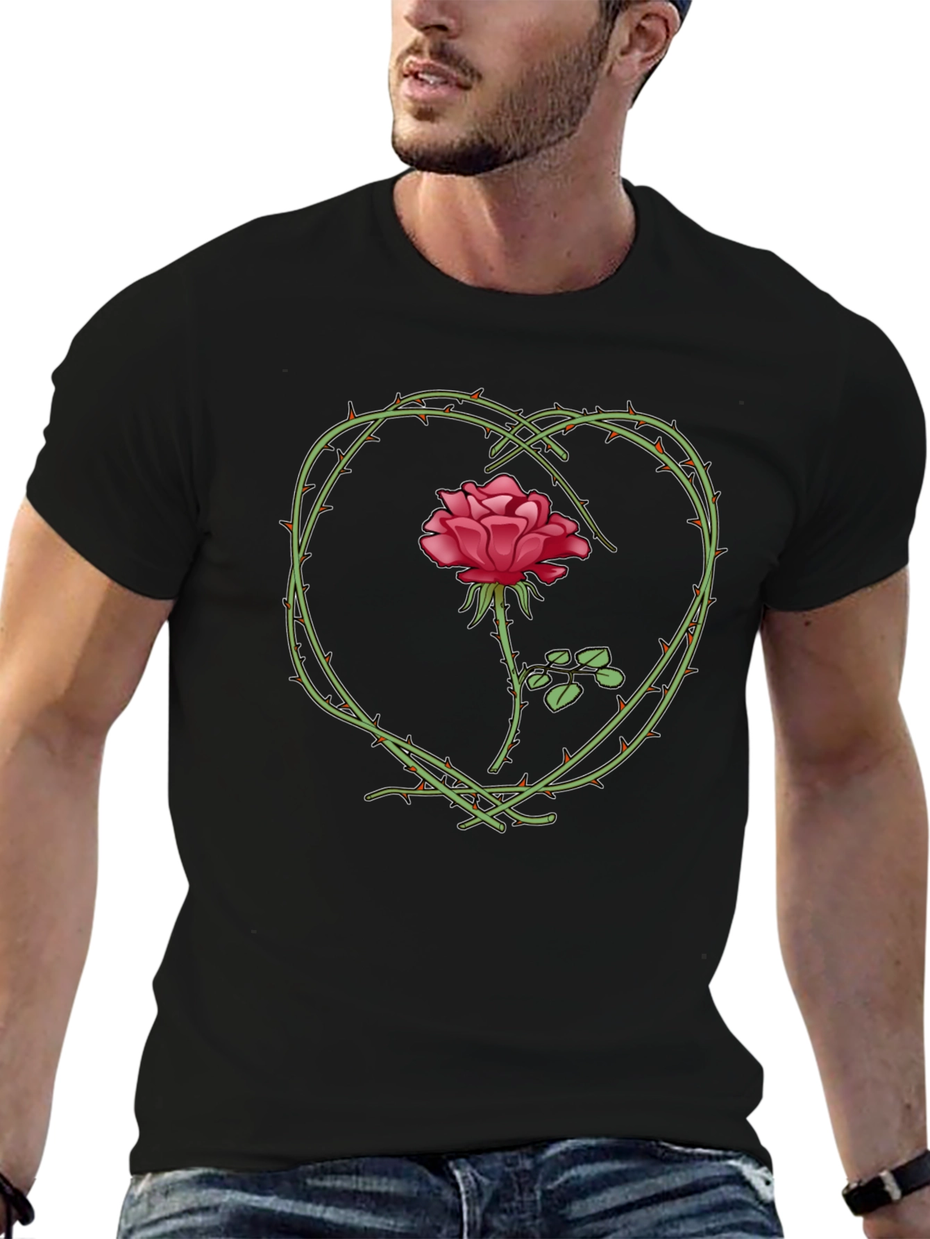 Rose Heart Graphic Tee - Black T-Shirt