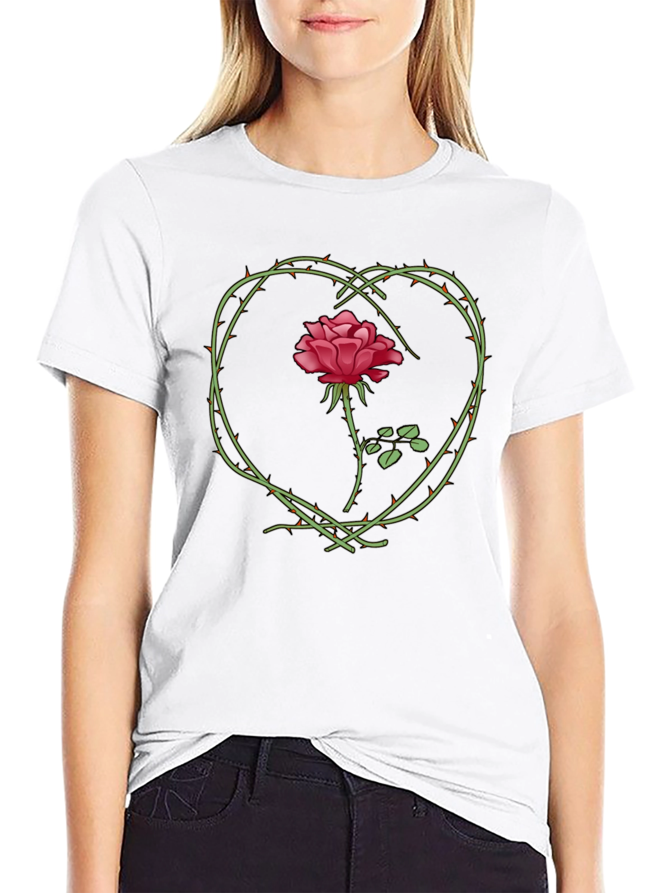 Rose Heart Graphic Tee - Black T-Shirt