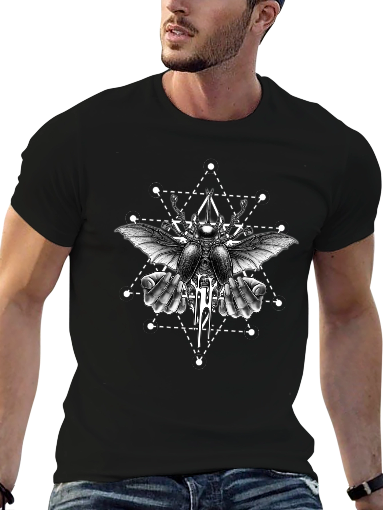 Geometric Beetle Graphic Tee - Black