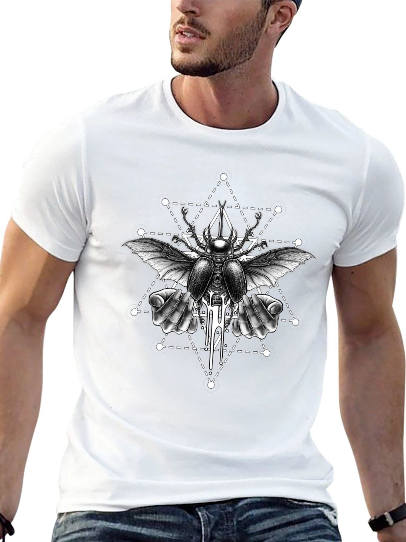 Geometric Beetle Graphic Tee - Black
